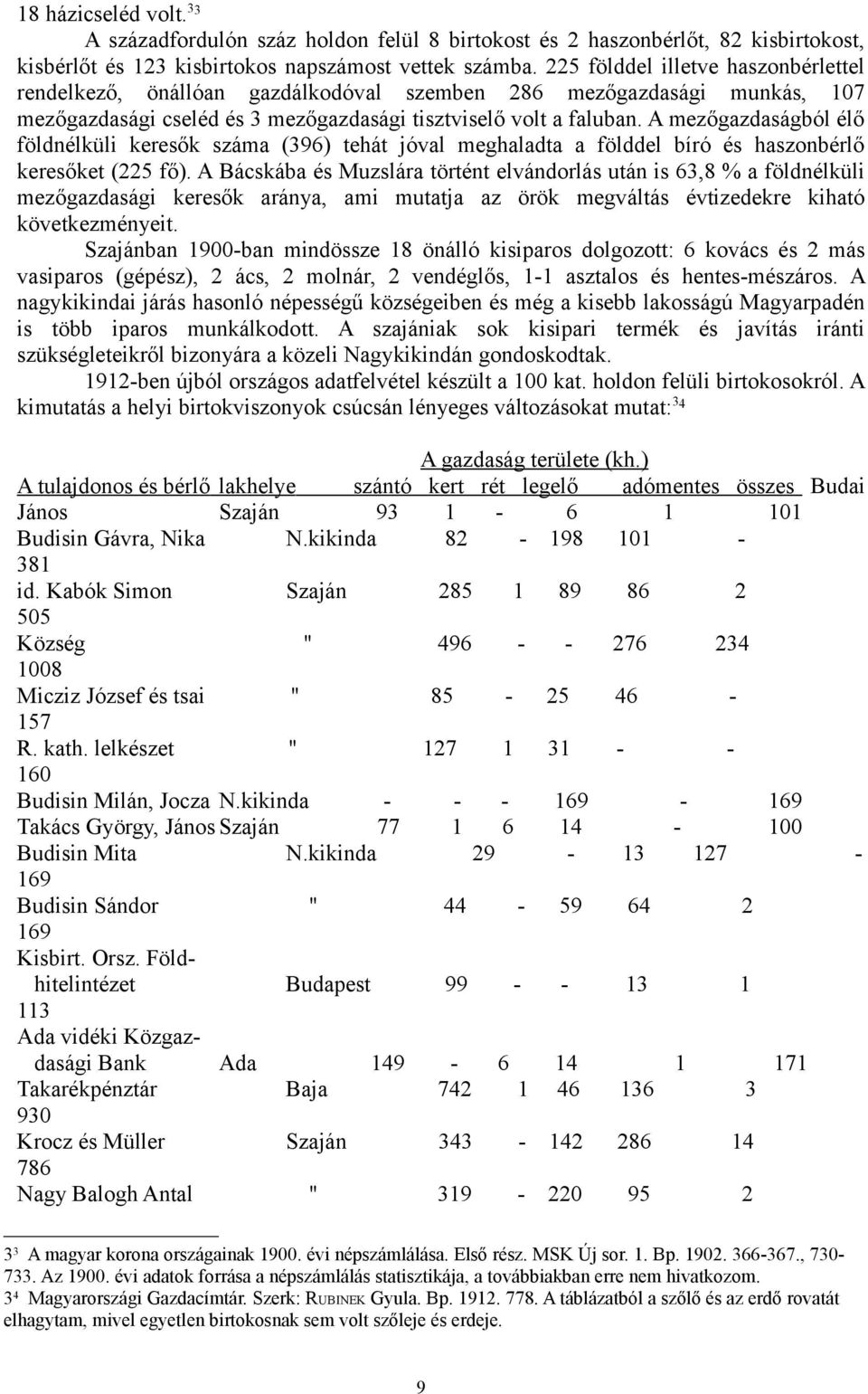 A mezőgazdaságból élő földnélküli keresők száma (396) tehát jóval meghaladta a földdel bíró és haszonbérlő keresőket (225 fő).