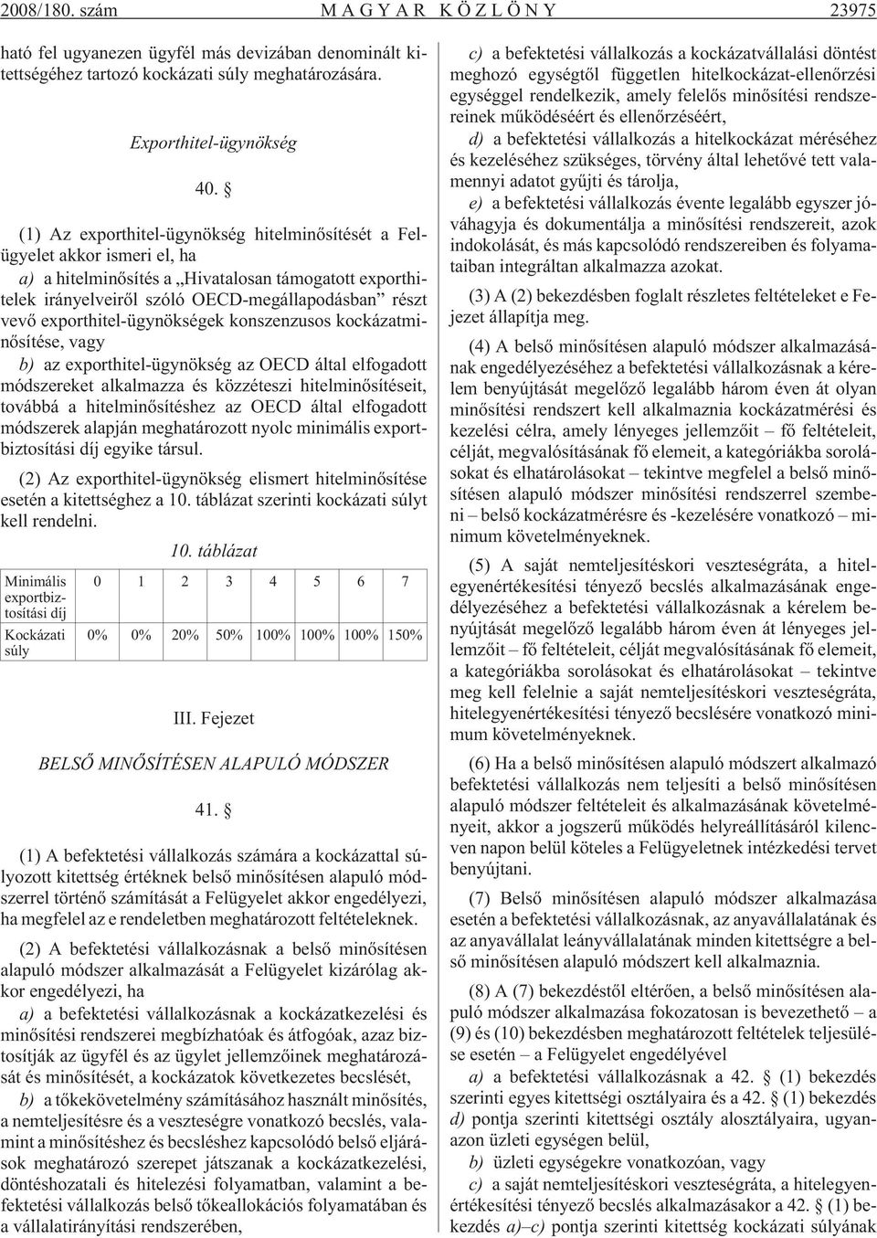 exporthitel-ügynökségek konszenzusos kockázatminõsítése, vagy b) az exporthitel-ügynökség az OECD által elfogadott módszereket alkalmazza és közzéteszi hitelminõsítéseit, továbbá a hitelminõsítéshez