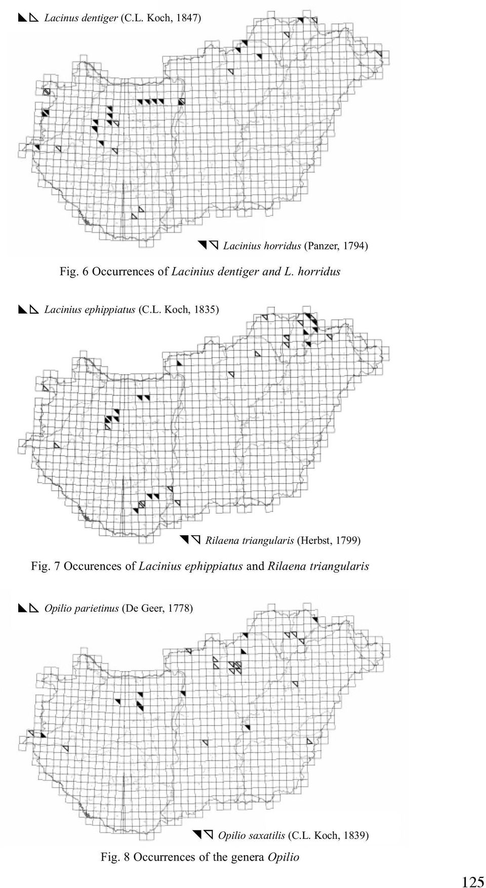7 Occurences of Lacinius ephippiatus and Rilaena triangularis Opilio parietinus (De Geer,