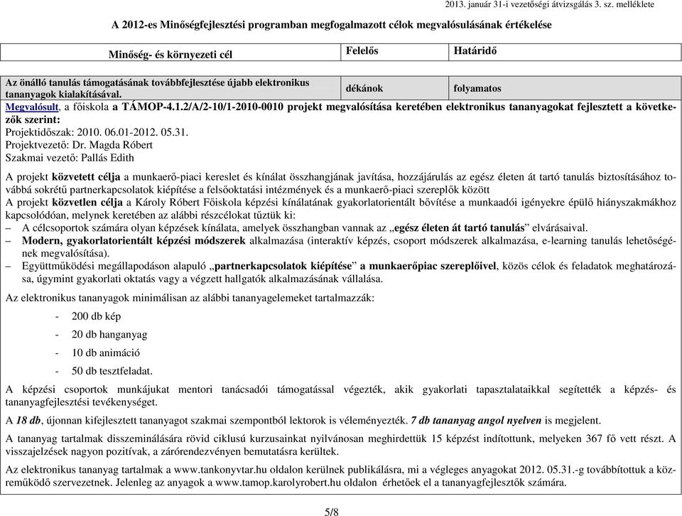 Magda Róbert Szakmai vezető: Pallás Edith A projekt közvetett célja a munkaerő-piaci kereslet és kínálat összhangjának javítása, hozzájárulás az egész életen át tartó tanulás biztosításához továbbá