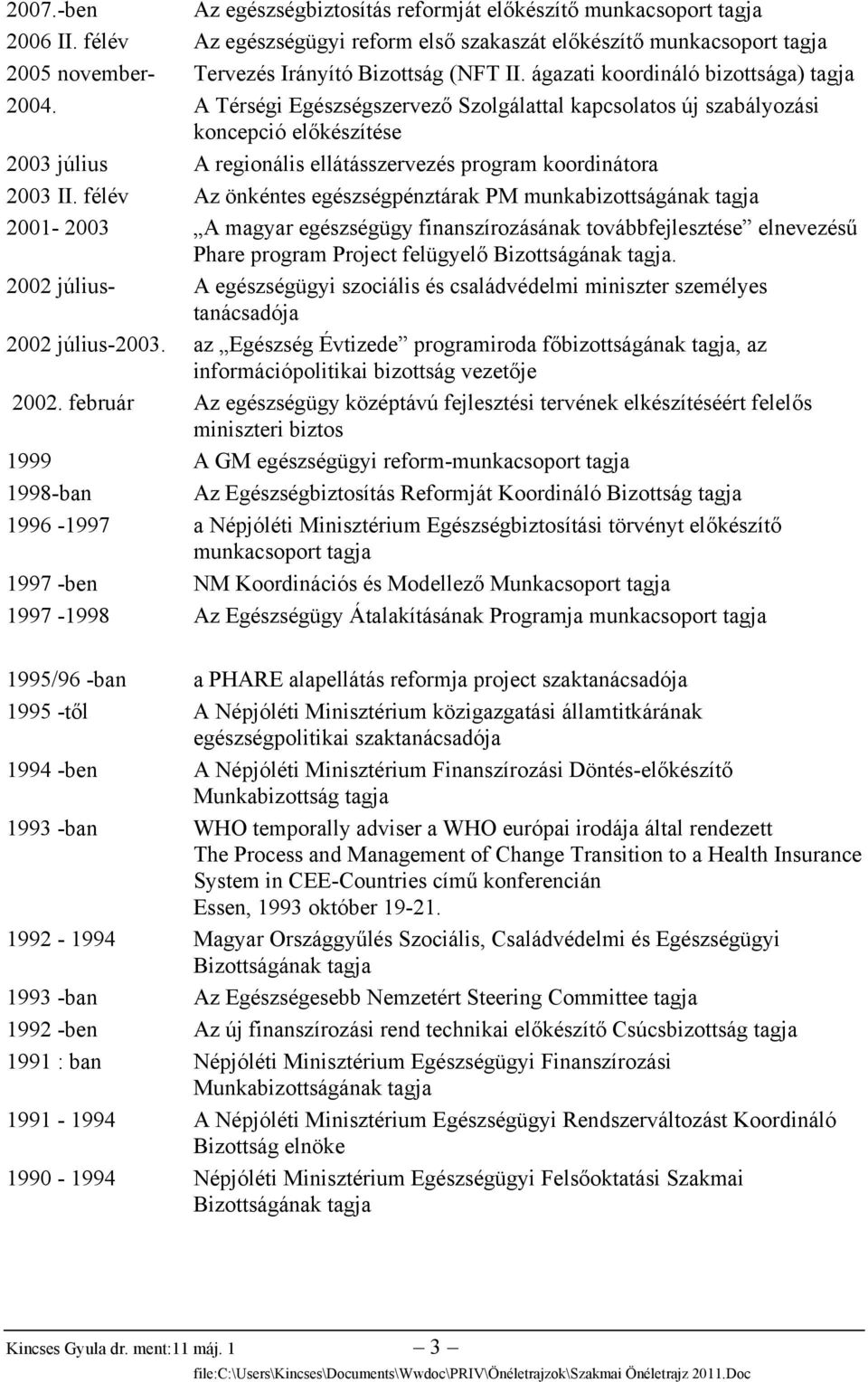 A Térségi Egészségszervező Szolgálattal kapcsolatos új szabályozási koncepció előkészítése 2003 július A regionális ellátásszervezés program koordinátora 2003 II.