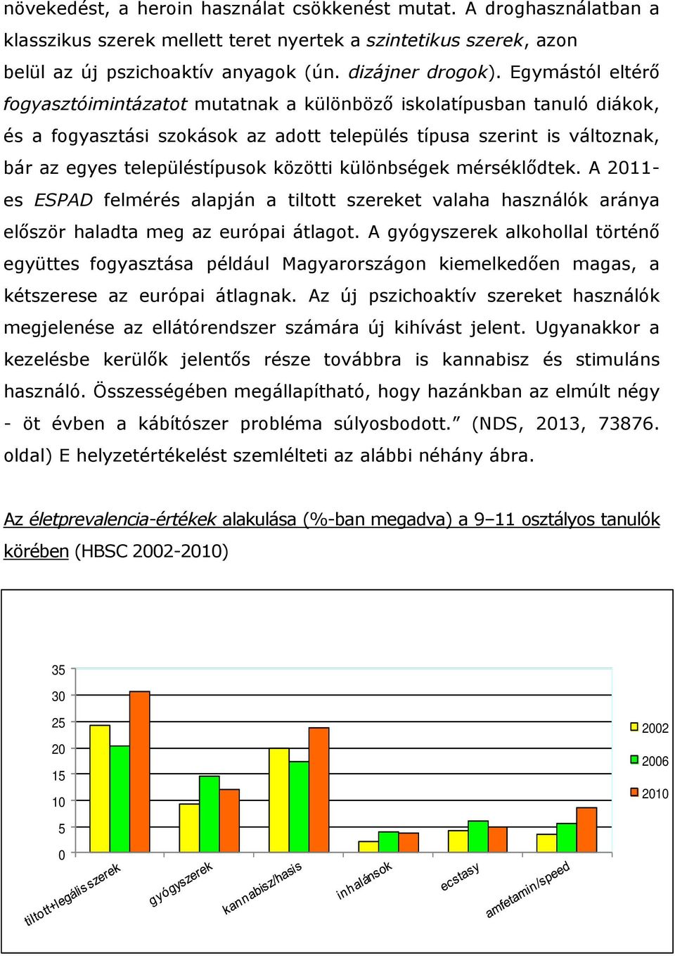 közötti különbségek mérséklődtek. A 2011- es ESPAD felmérés alapján a tiltott szereket valaha használók aránya először haladta meg az európai átlagot.