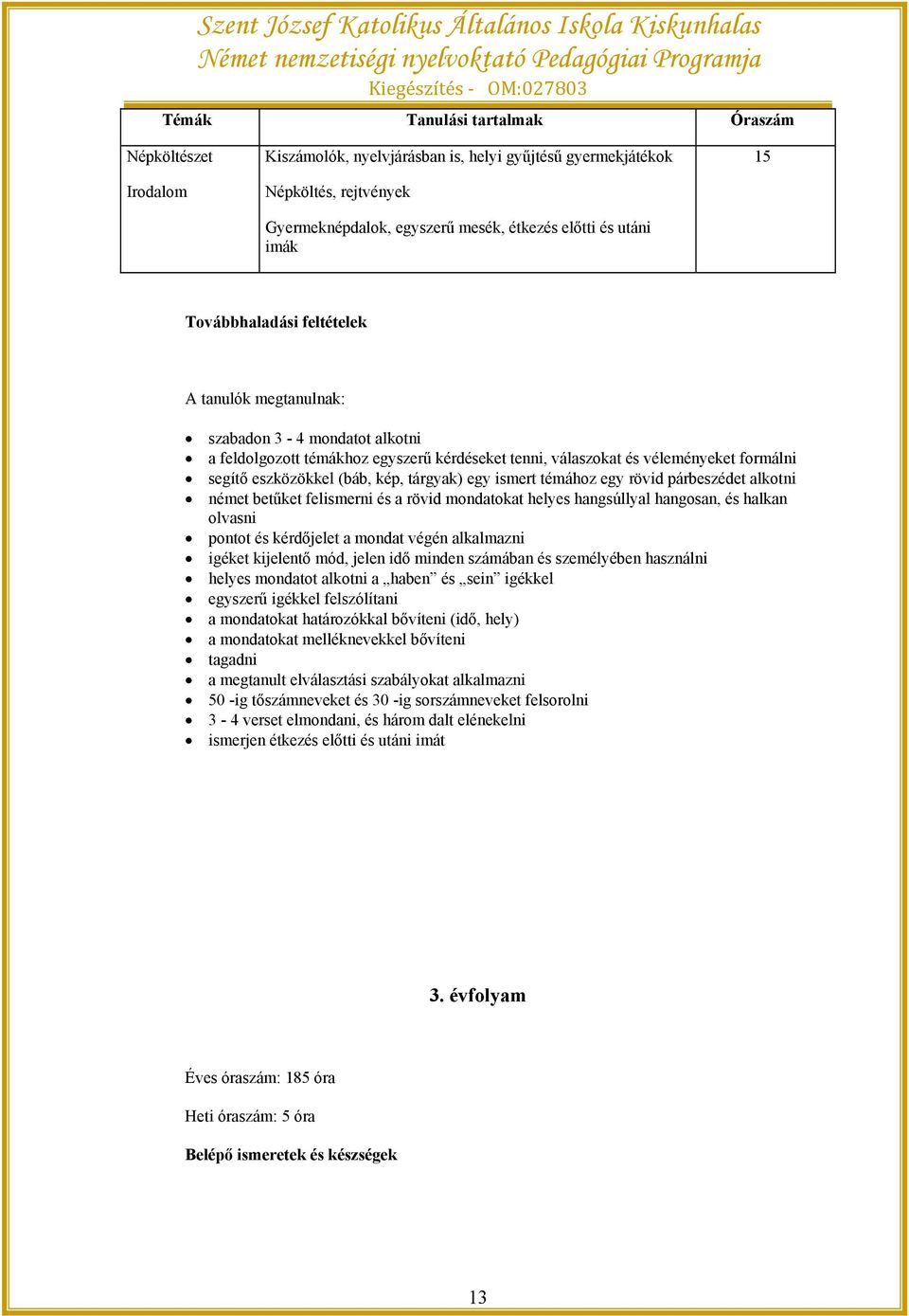 tárgyak) egy ismert témához egy rövid párbeszédet alkotni német betűket felismerni és a rövid mondatokat helyes hangsúllyal hangosan, és halkan olvasni pontot és kérdőjelet a mondat végén alkalmazni