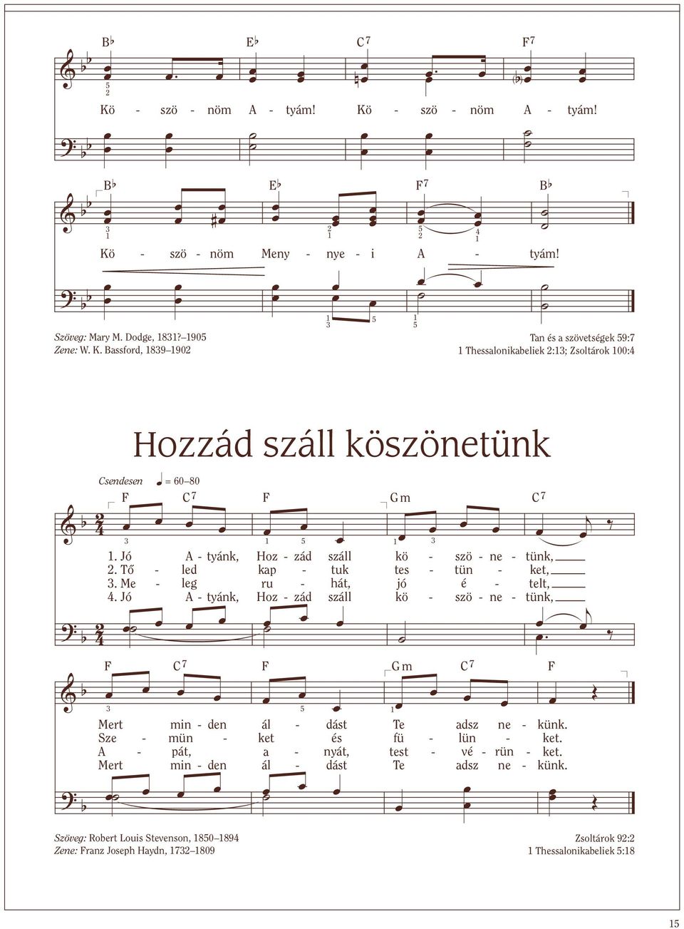 tyám! Tan és a szövetségek 9:7 Thessalonikaeliek :; Zsoltárok 00: Hozzád száll köszönetünk sendesen q = 60 80 7 ó Tő Me ó A tyánk, Hoz zád száll kö szö ne