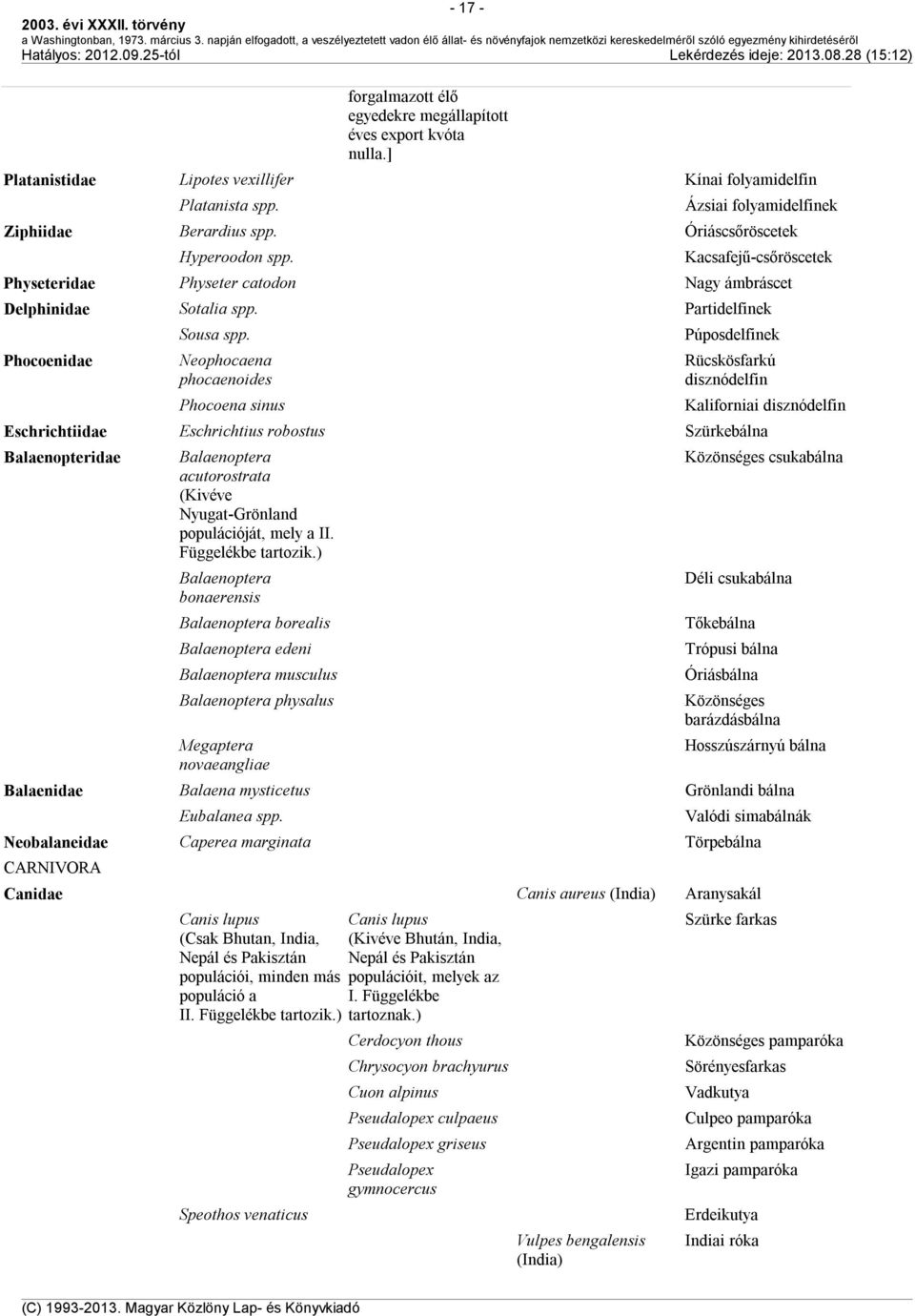 Neophocaena phocaenoides Phocoena sinus Púposdelfinek Rücskösfarkú disznódelfin Kaliforniai disznódelfin Eschrichtiidae Eschrichtius robostus Szürkebálna Balaenopteridae Balaenoptera acutorostrata