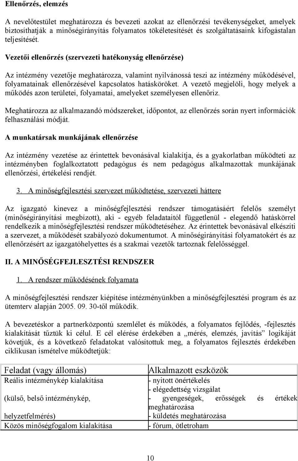 Vezetői ellenőrzés (szervezeti hatékonyság ellenőrzése) Az intézmény vezetője meghatározza, valamint nyilvánossá teszi az intézmény működésével, folyamatainak ellenőrzésével kapcsolatos hatásköröket.