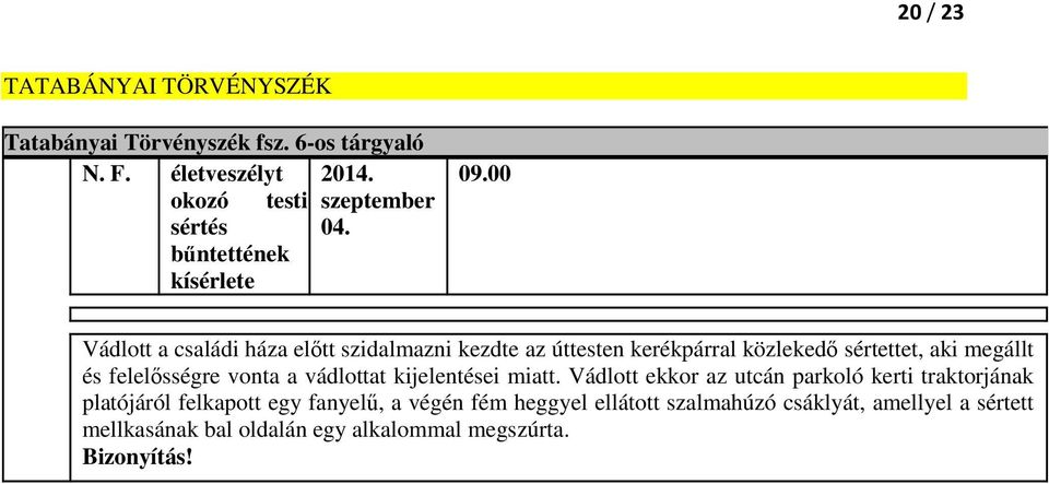 00 Vádlott a családi háza előtt szidalmazni kezdte az úttesten kerékpárral közlekedő sértettet, aki megállt és felelősségre vonta a