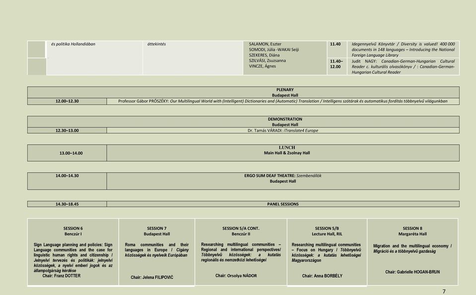 kulturális olvasókönyv / : Canadian-German- Hungarian Cultural Reader PLENARY 12.00 12.