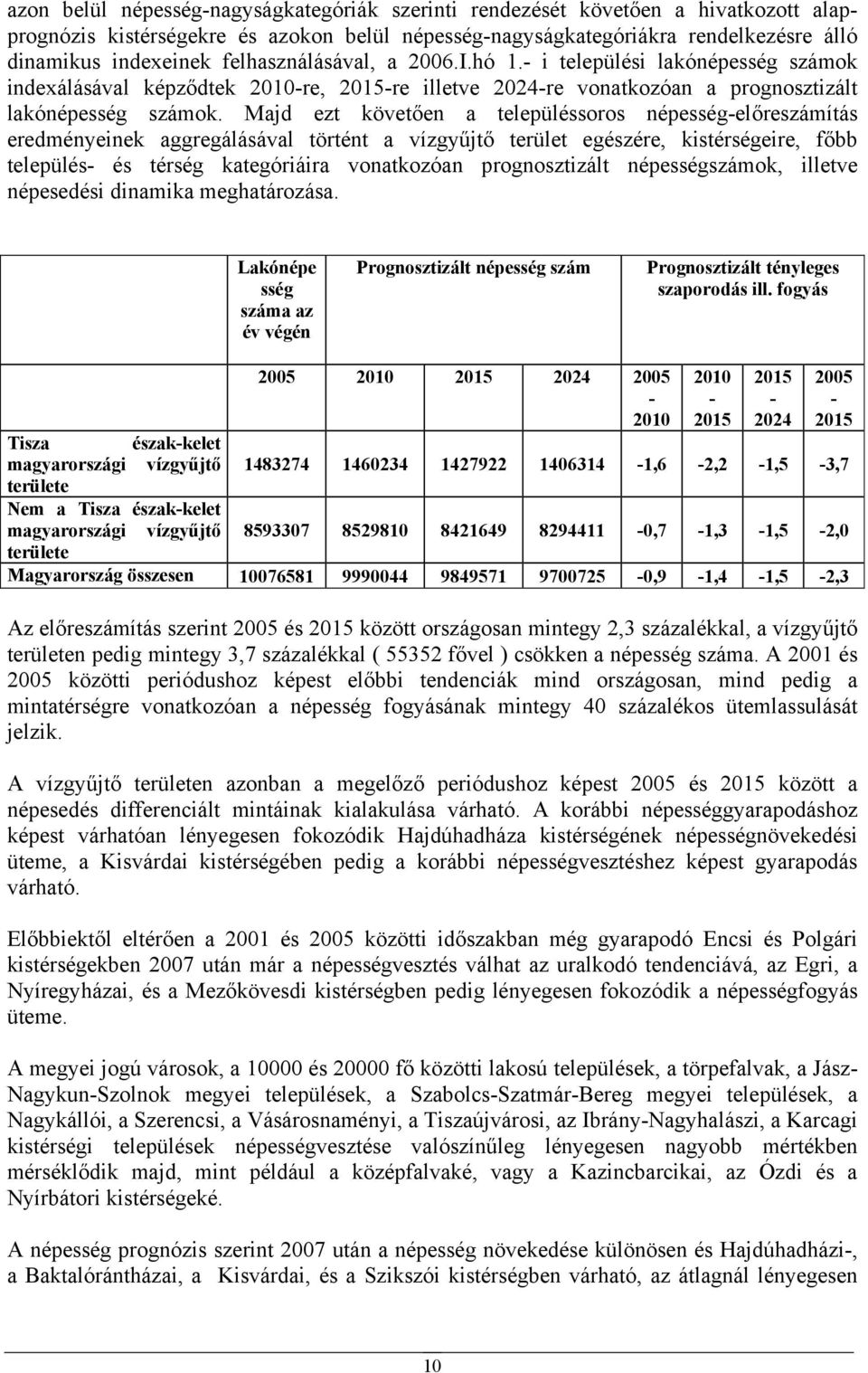 Majd ezt követően a településsoros népesség-előreszámítás eredményeinek aggregálásával történt a vízgyűjtő terület egészére, kistérségeire, főbb település- és térség kategóriáira vonatkozóan