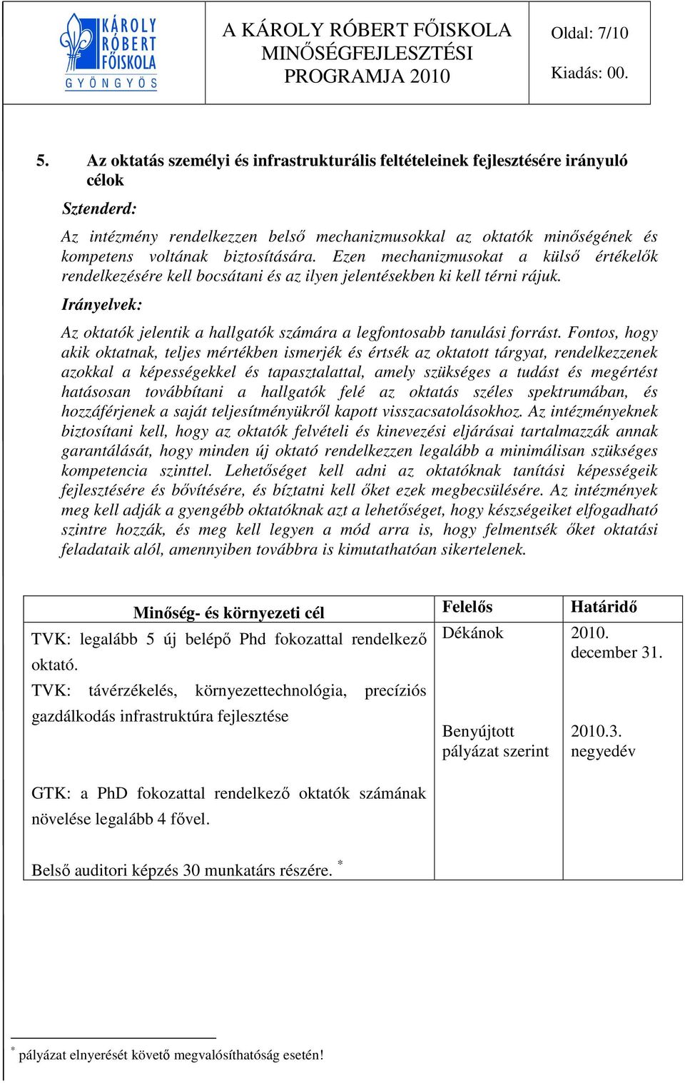 Ezen mechanizmusokat a külső értékelők rendelkezésére kell bocsátani és az ilyen jelentésekben ki kell térni rájuk. Irányelvek: Az oktatók jelentik a hallgatók számára a legfontosabb tanulási forrást.