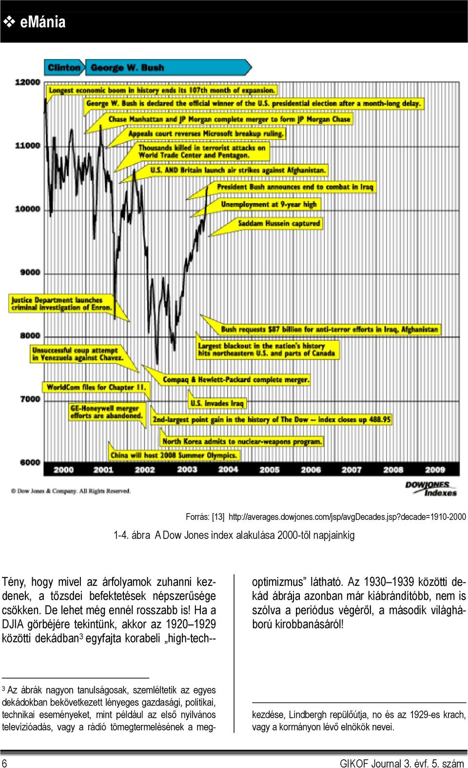Ha a DJIA görbéjére tekintünk, akkor az 1920 1929 közötti dekádban 3 egyfajta korabeli high-tech-- 3 Az ábrák nagyon tanulságosak, szemléltetik az egyes dekádokban bekövetkezett lényeges gazdasági,
