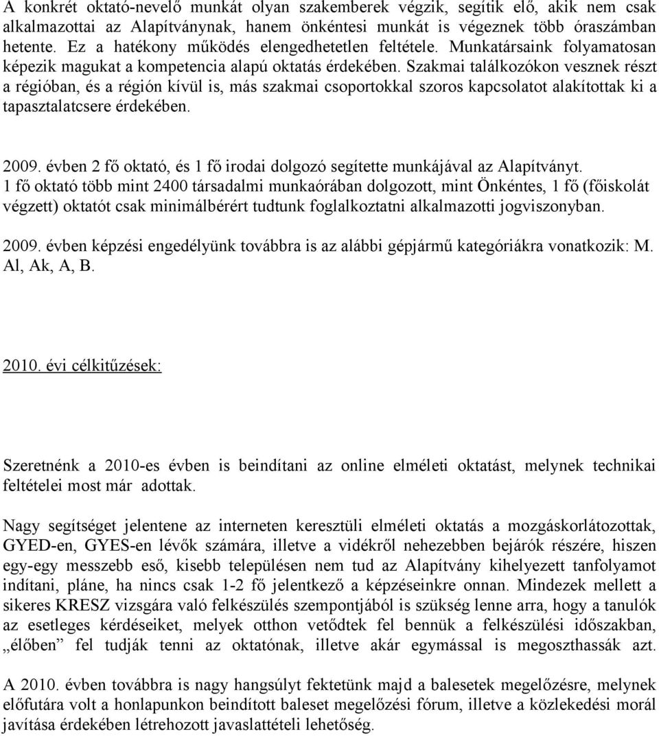 Szakmai találkozókon vesznek részt a régióban, és a régión kívül is, más szakmai csoportokkal szoros kapcsolatot alakítottak ki a tapasztalatcsere érdekében. 2009.