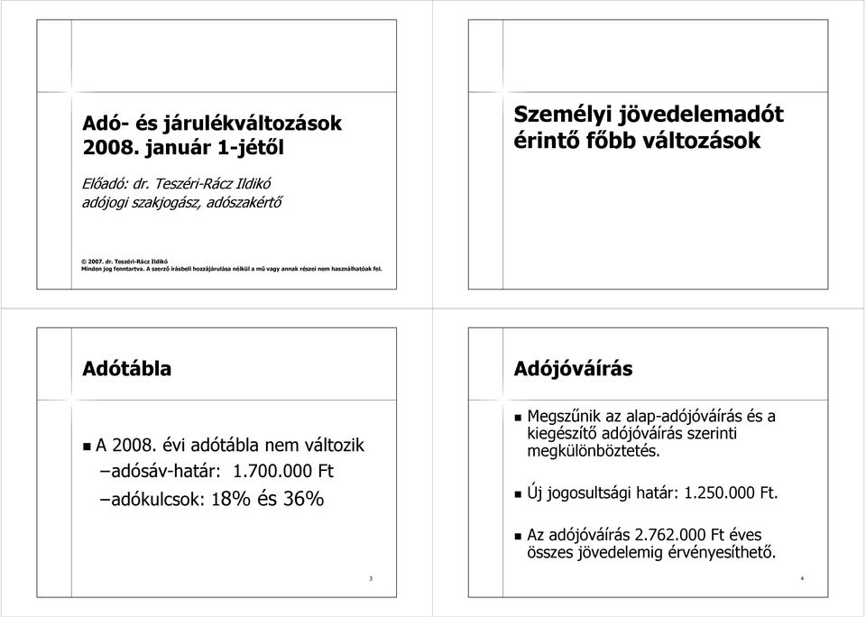 A szerző írásbeli hozzájárulása nélkül a mű vagy annak részei nem használhatóak fel. Adótábla Adójóváírás A 2008.