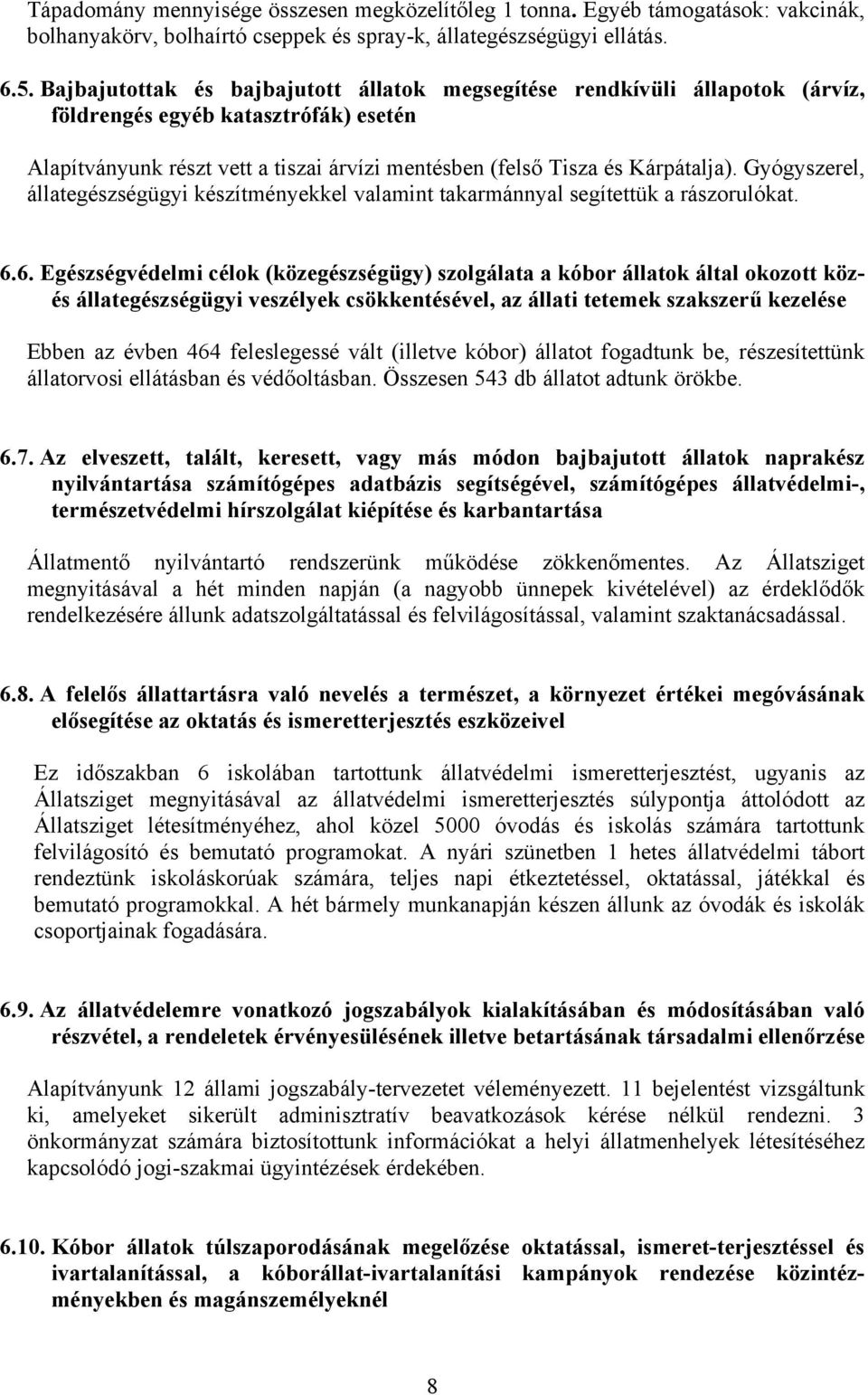 Gyógyszerel, állategészségügyi készítményekkel valamint takarmánnyal segítettük a rászorulókat. 6.