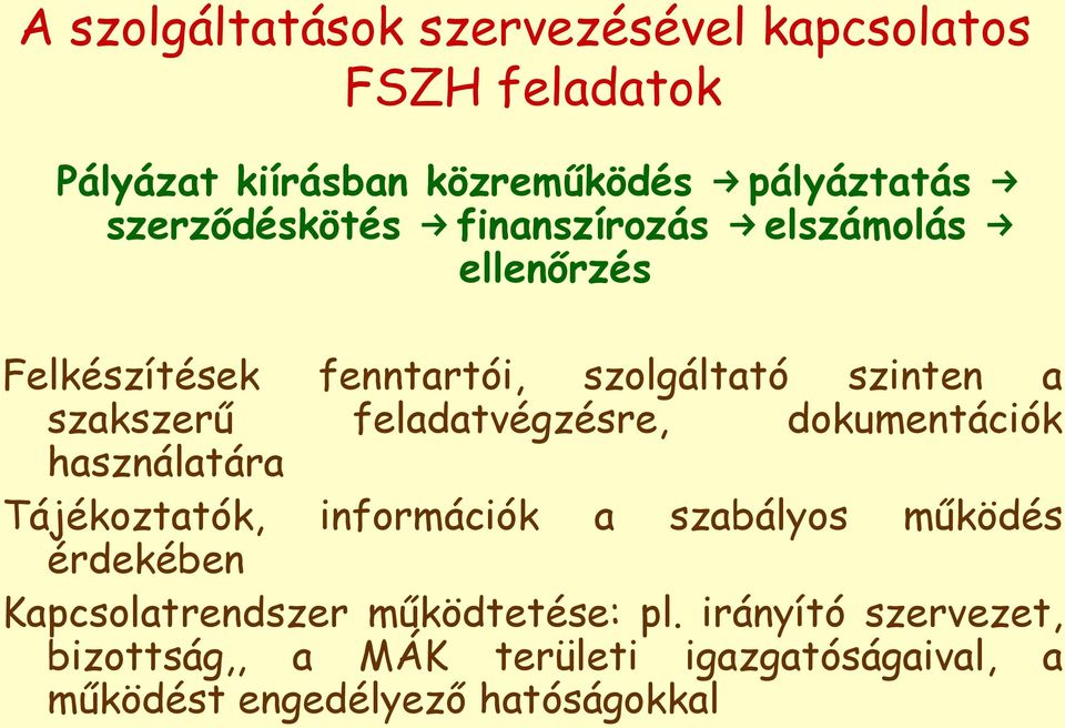 feladatvégzésre, dokumentációk használatára Tájékoztatók, információk a szabályos működés érdekében