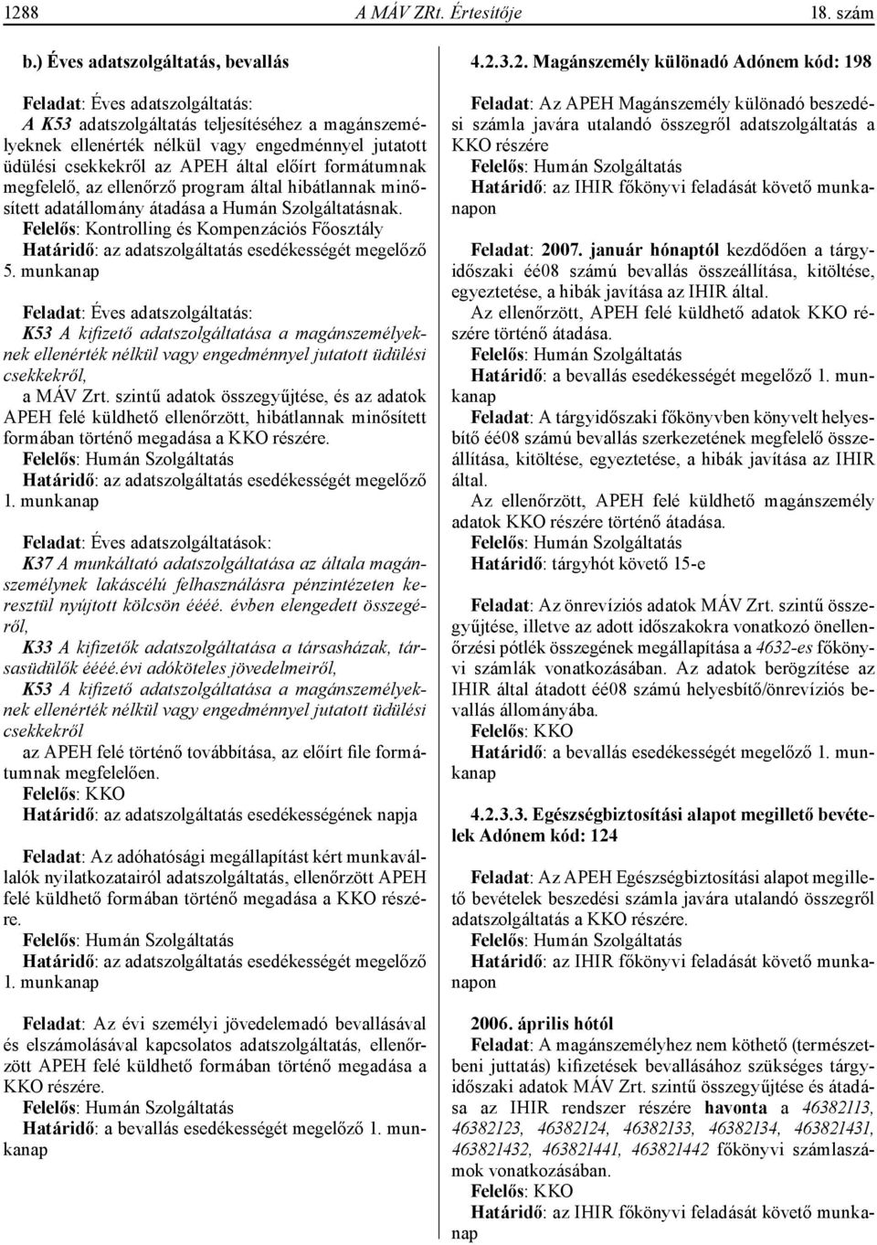 által előírt formátumnak megfelelő, az ellenőrző program által hibátlannak minősített adatállomány átadása a Humán Szolgáltatásnak.