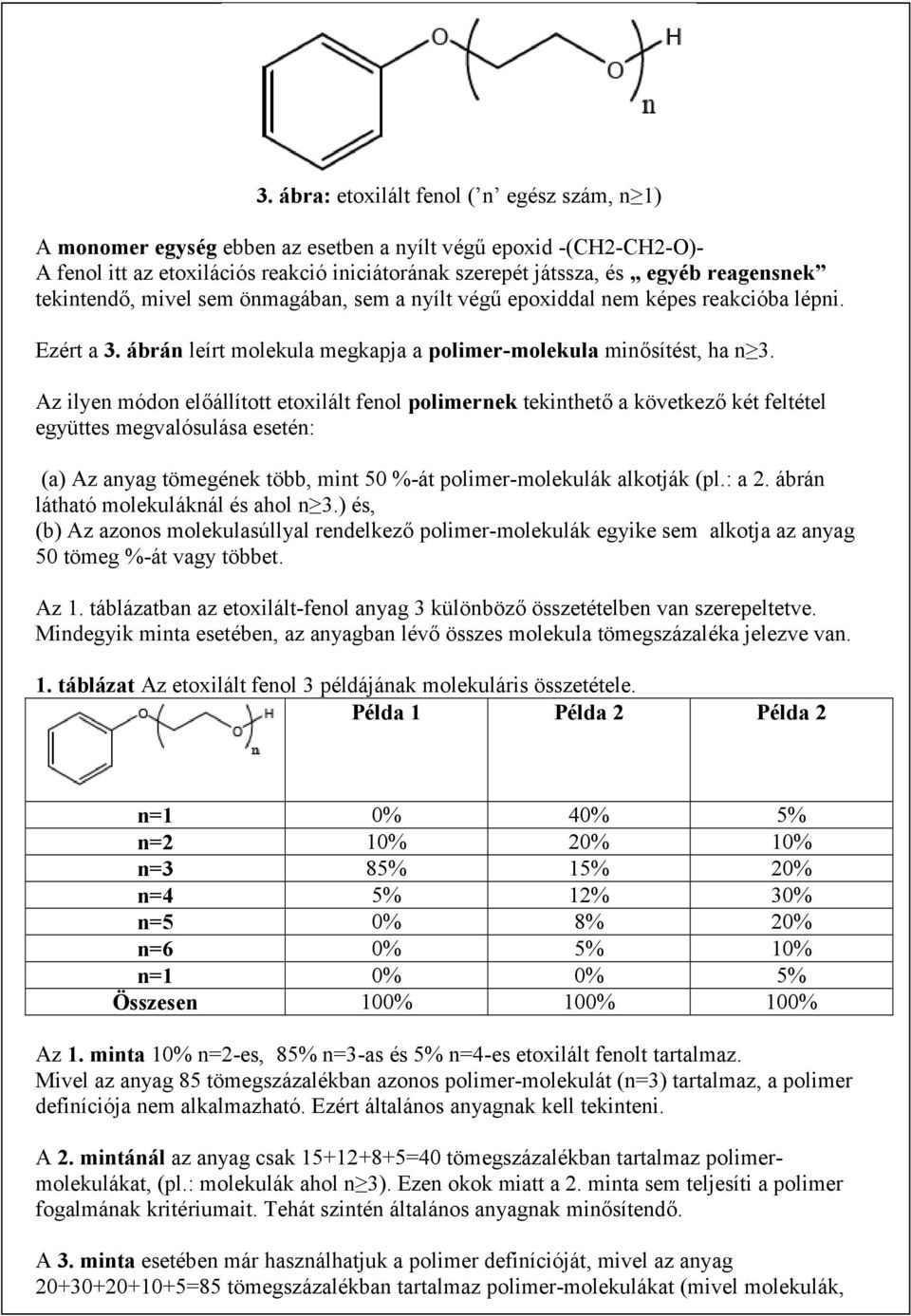 Az ilyen módon előállított etoxilált fenol polimernek tekinthető a következő két feltétel együttes megvalósulása esetén: (a) Az anyag tömegének több, mint 50 %-át polimer-molekulák alkotják (pl.: a 2.