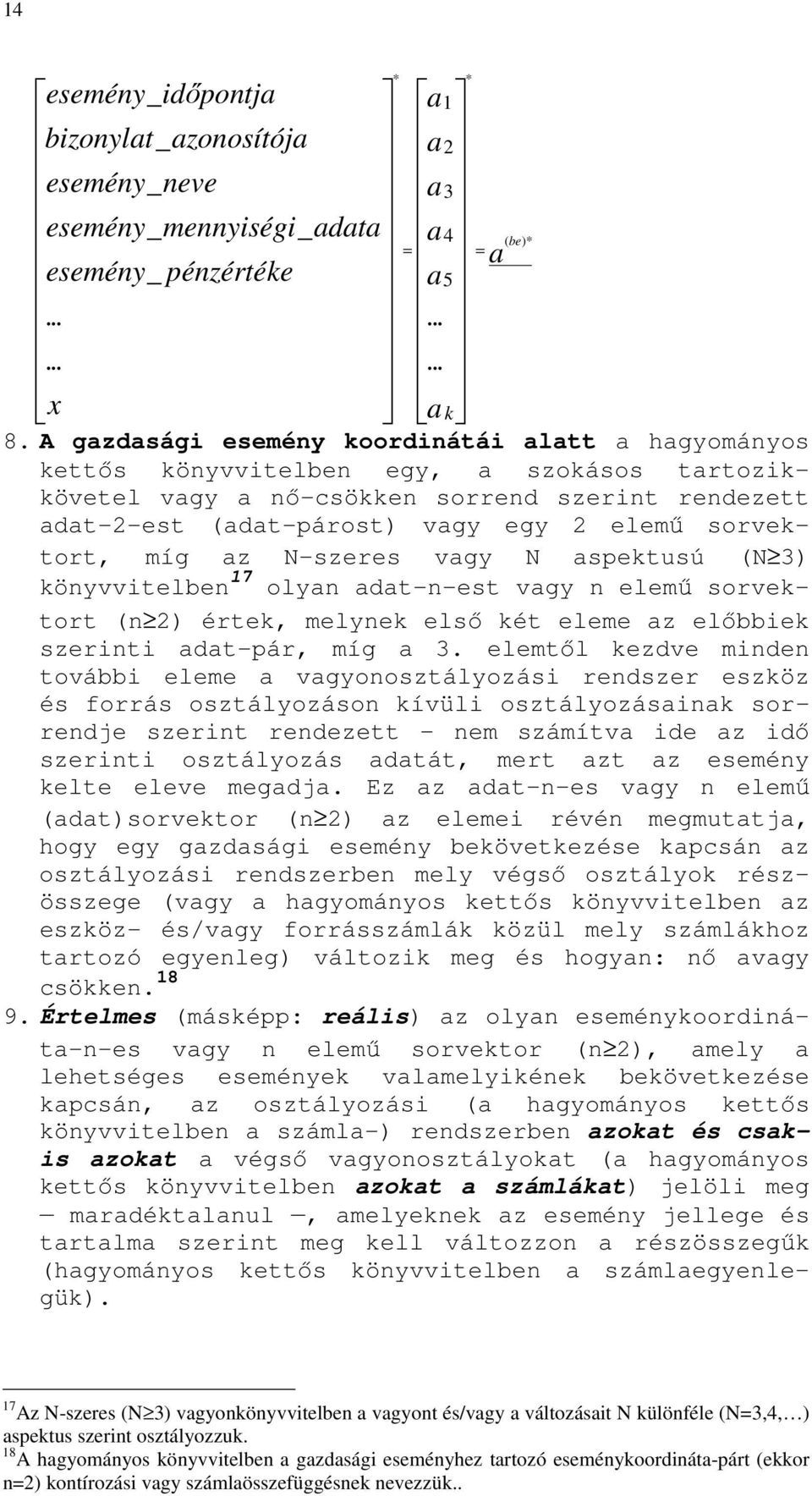 sorvektort, míg az N-szeres vagy N aspektusú (N 3) könyvvitelben 17 olyan adat-n-est vagy n elemő sorvektort (n 2) értek, melynek elsı két eleme az elıbbiek szerinti adat-pár, míg a 3.