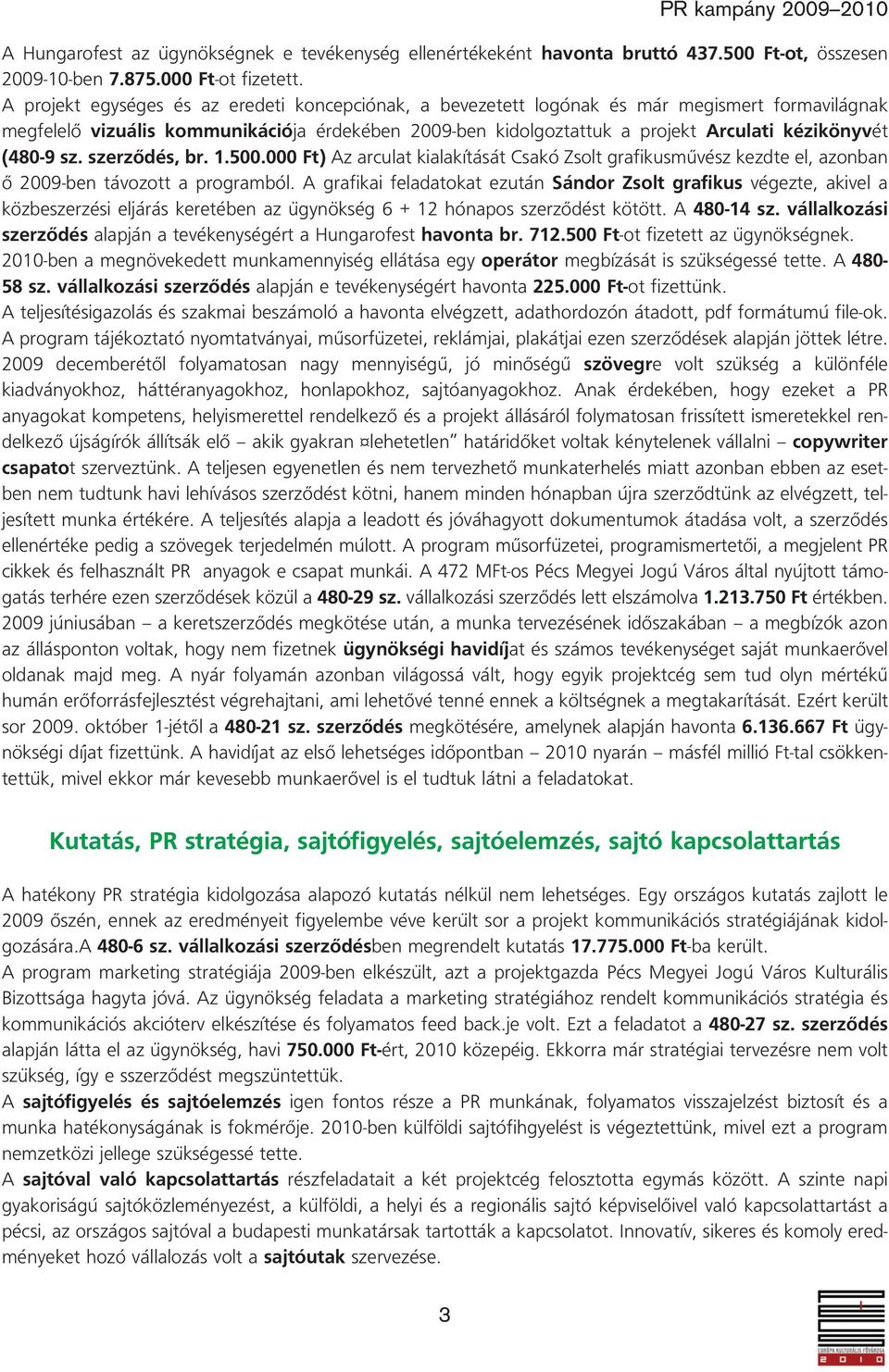 (480-9 sz. szer zôdés, br. 1.500.000 Ft) Az arculat kialakítását Csakó Zsolt grafikusmûvész kezdte el, azonban ô 2009-ben távozott a programból.