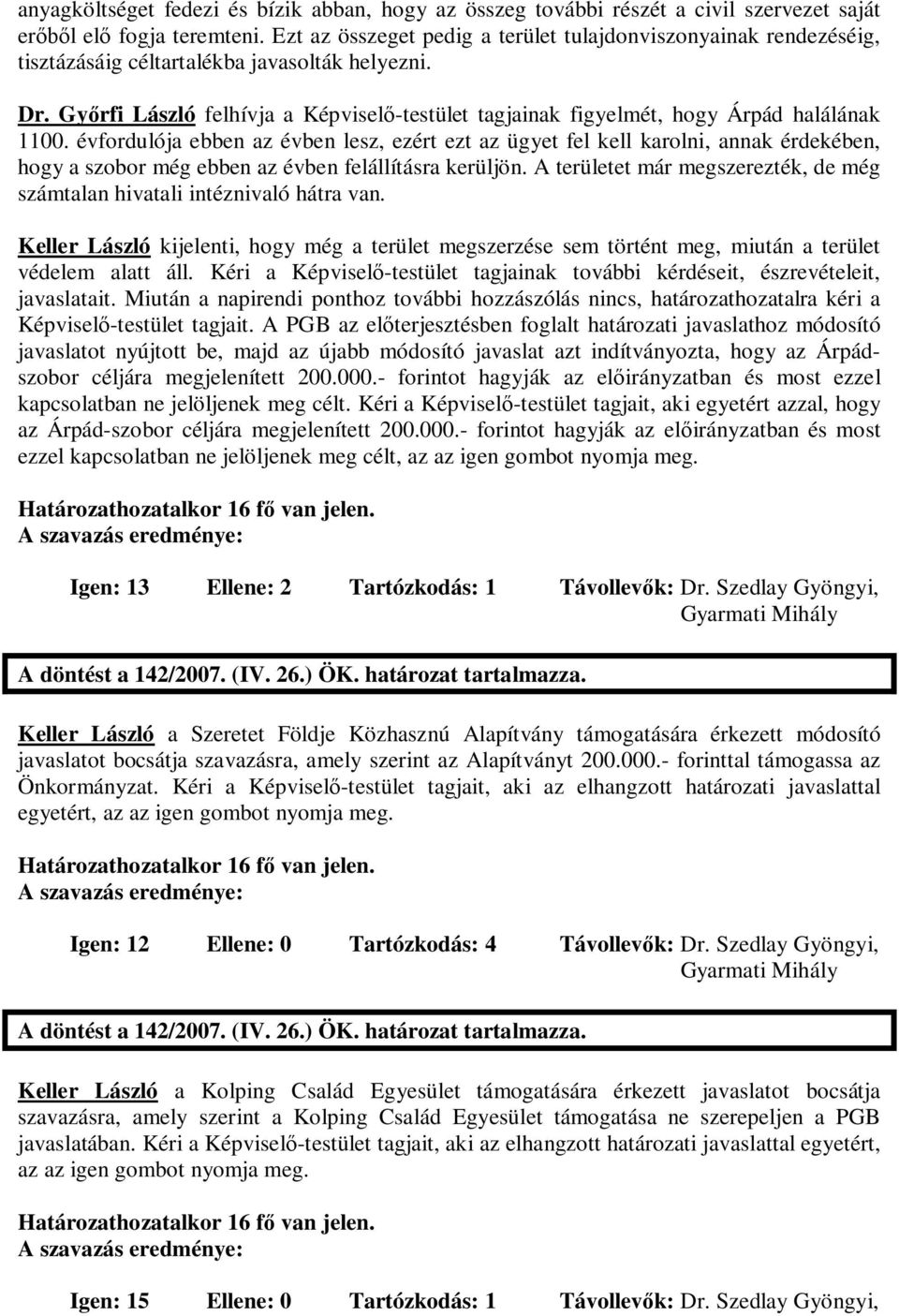 Gy rfi László felhívja a Képvisel -testület tagjainak figyelmét, hogy Árpád halálának 1100.