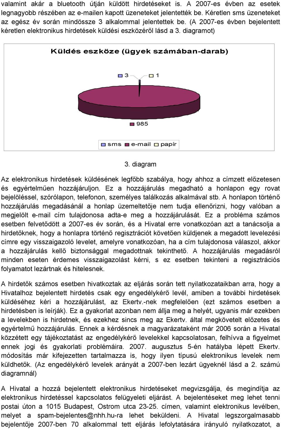 diagramot) Küldés eszköze (ügyek számában-darab) 3 1 985 sms e-mail papír 3.