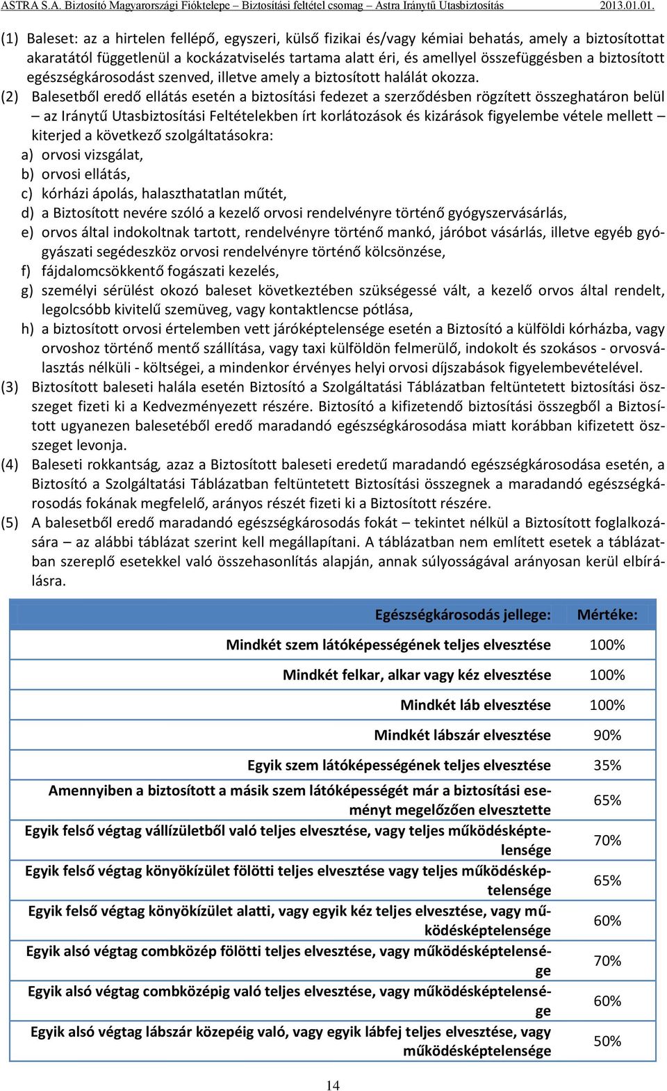 (2) Balesetből eredő ellátás esetén a biztosítási fedezet a szerződésben rögzített összeghatáron belül az Iránytű Utasbiztosítási Feltételekben írt korlátozások és kizárások figyelembe vétele mellett