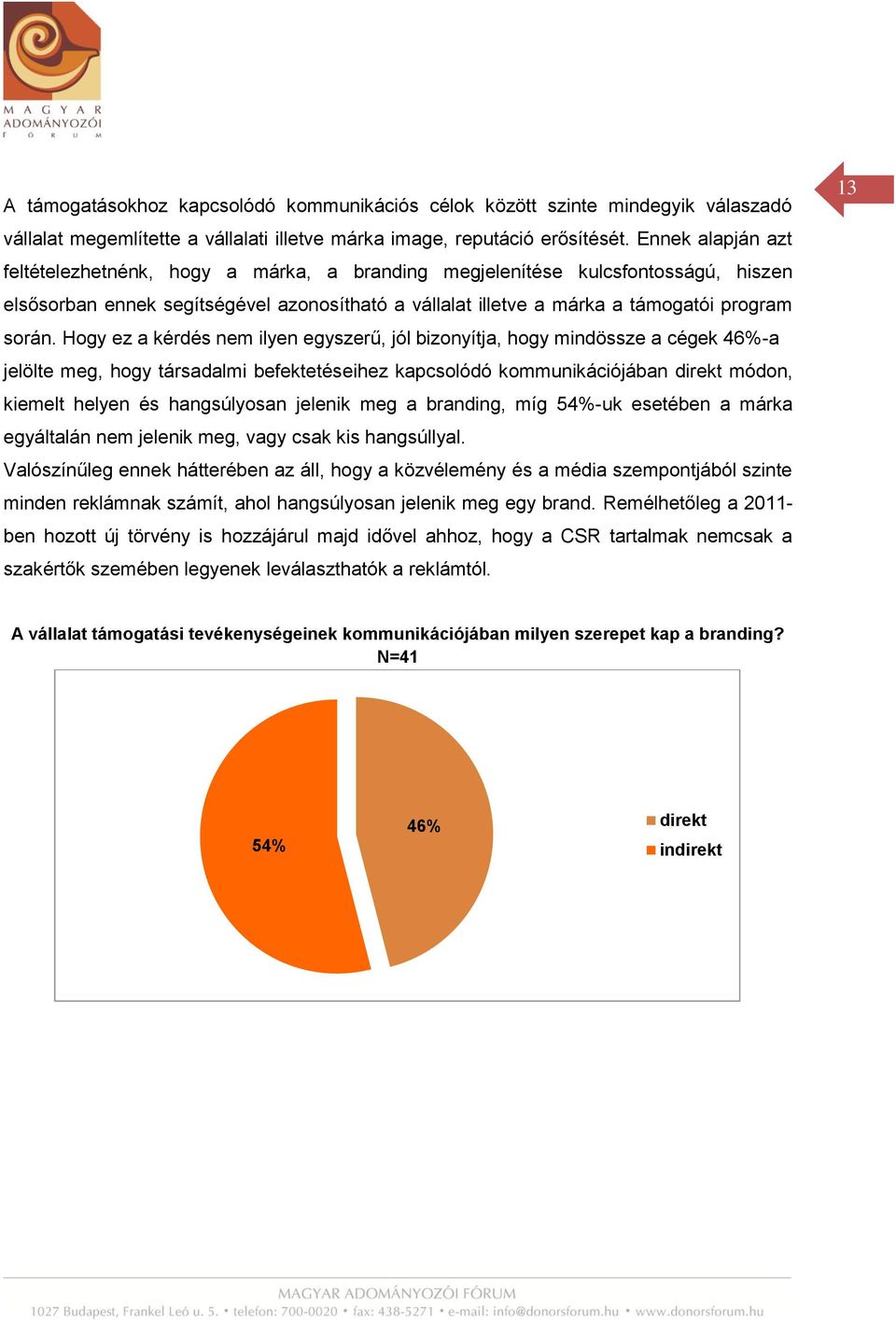 Hogy ez a kérdés nem ilyen egyszerű, jól bizonyítja, hogy mindössze a cégek 46%-a jelölte meg, hogy társadalmi befektetéseihez kapcsolódó kommunikációjában direkt módon, kiemelt helyen és