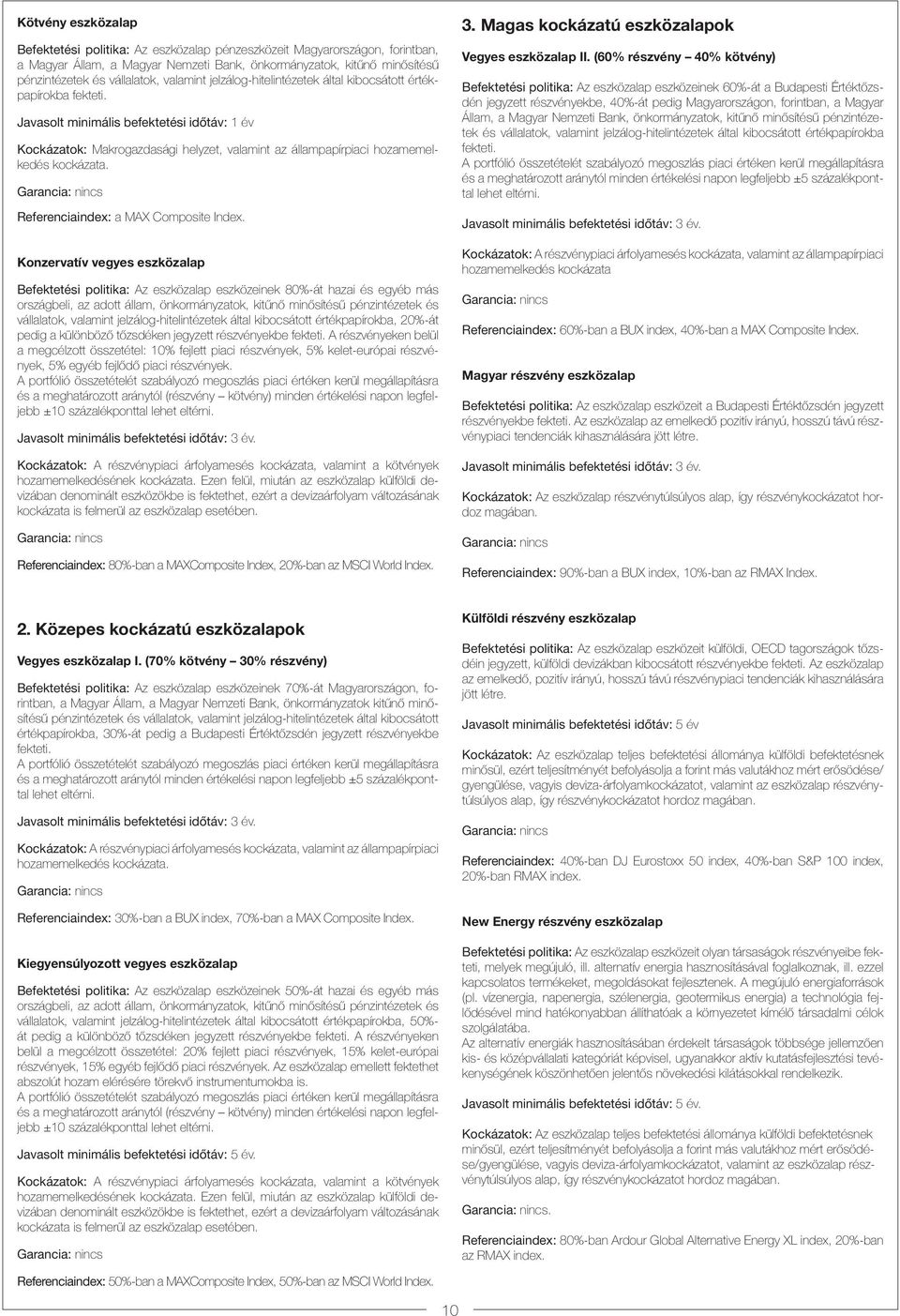 Javasolt minimális befektetési időtáv: 1 év Kockázatok: Makrogazdasági helyzet, valamint az állampapírpiaci hozamemelkedés kockázata. Referenciaindex: a MAX Composite Index.