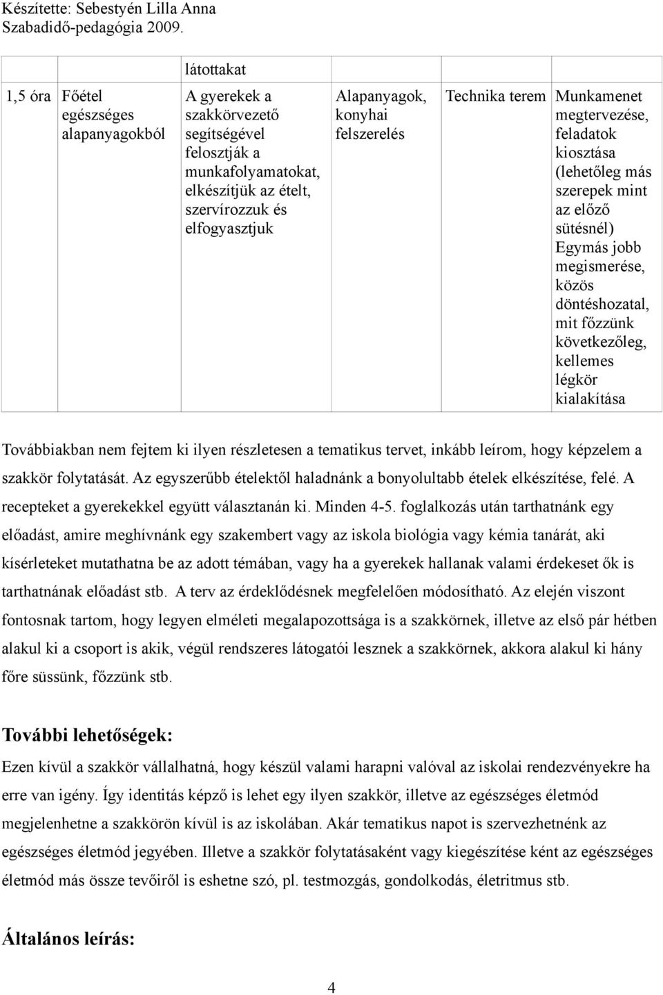 kellemes légkör kialakítása Továbbiakban nem fejtem ki ilyen részletesen a tematikus tervet, inkább leírom, hogy képzelem a szakkör folytatását.