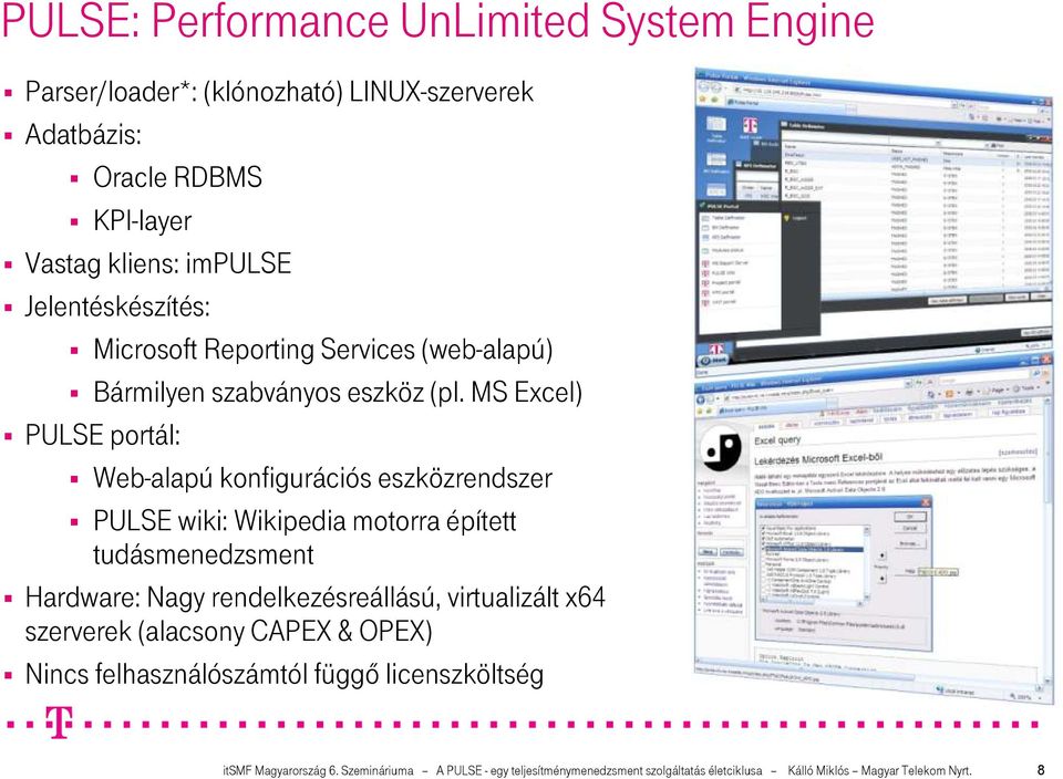 MS Excel) PULSE portál: Web-alapú konfigurációs eszközrendszer PULSE wiki: Wikipedia motorra épített tudásmenedzsment Hardware: Nagy rendelkezésreállású,