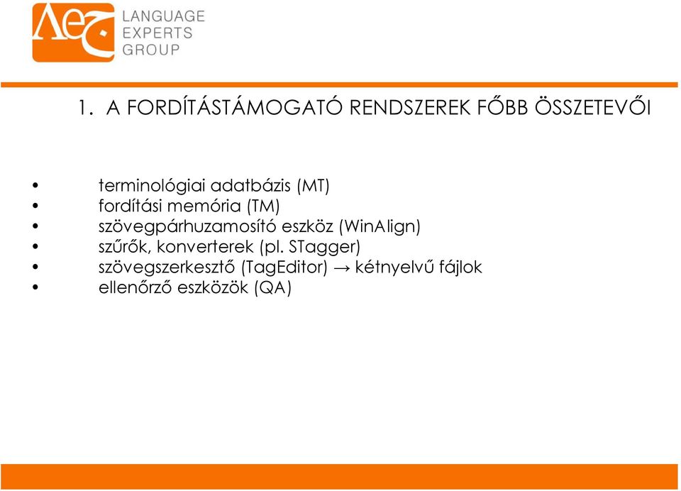 szövegpárhuzamosító eszköz (WinAlign) szűrők, konverterek