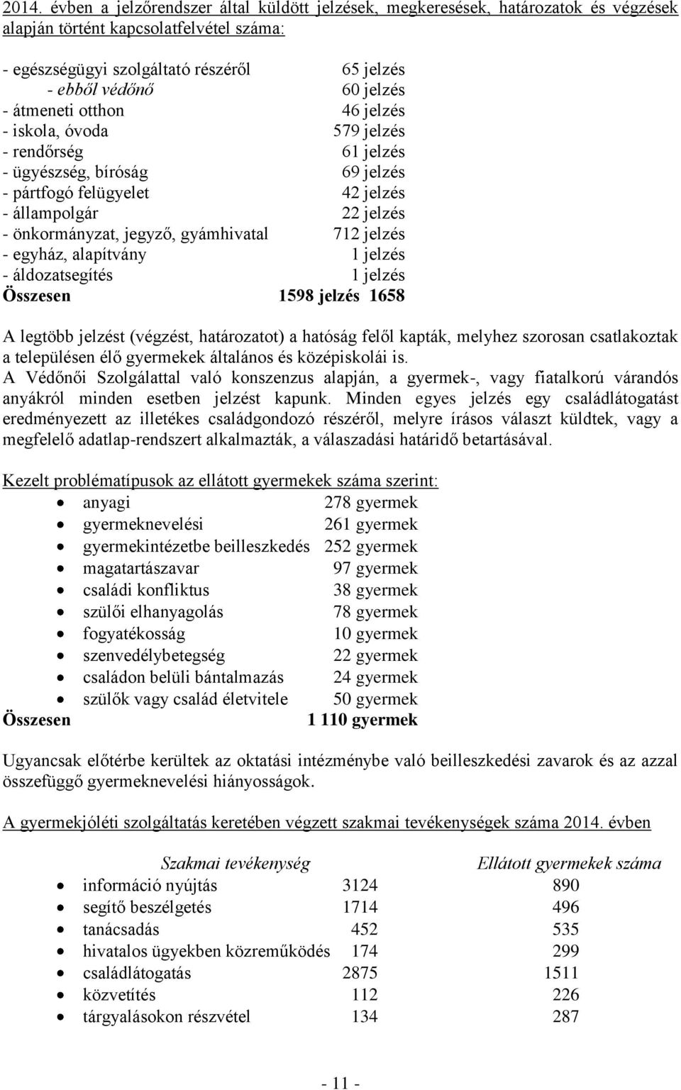 gyámhivatal 712 jelzés - egyház, alapítvány 1 jelzés - áldozatsegítés 1 jelzés Összesen 1598 jelzés 1658 A legtöbb jelzést (végzést, határozatot) a hatóság felől kapták, melyhez szorosan csatlakoztak