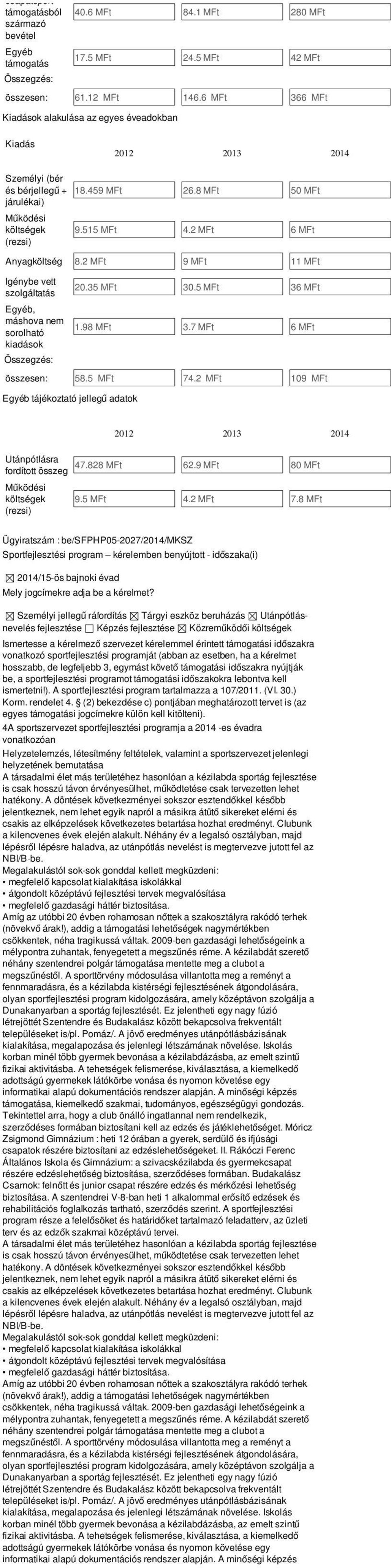 2 MFt 6 MFt Anyagköltség 8.2 MFt 9 MFt 11 MFt Igénybe vett szolgáltatás Egyéb, máshova nem sorolható kiadások 2.35 MFt 3.5 MFt 36 MFt 1.98 MFt 3.7 MFt 6 MFt összesen: 58.5 MFt 74.