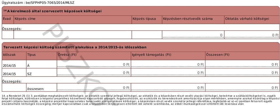 pontjában meghatározott költségek: az oktatók személyi jellegű költségei, az oktatók és a képzésben részt vevők utazási költségei, beleértve a szállásköltségeket is, egyéb folyó költségek, különösen