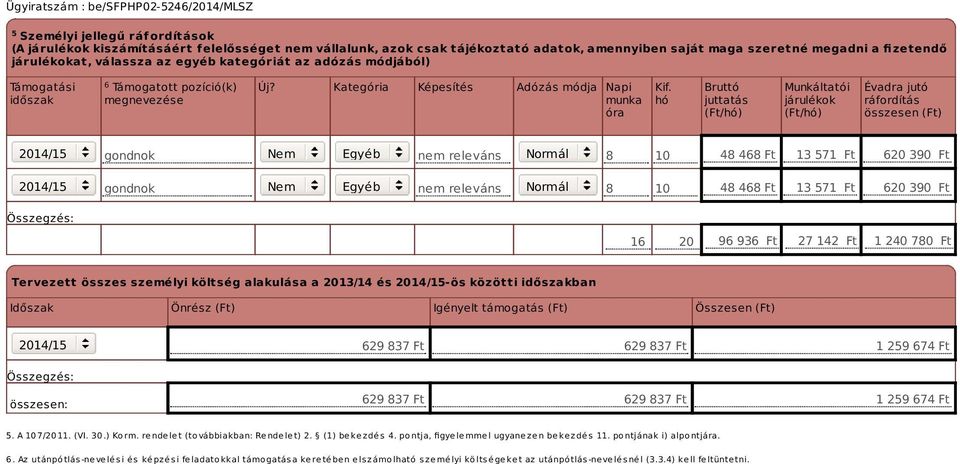 hó Bruttó juttatás (Ft/hó) Munkáltatói járulékok (Ft/hó) Évadra jutó ráfordítás összesen (Ft) gondnok Nem Egyéb nem releváns Normál 8 10 48 468 Ft 13 571 Ft 620 390 Ft gondnok Nem Egyéb nem releváns