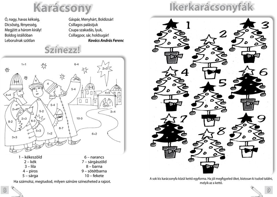 Kovács András Ferenc Ikerkarácsonyfák 8 1 kékeszöld 2 kék 3 lila 4 piros 5 sárga 6 narancs 7 sárgászöld 8 barna 9 sötétbarna 10