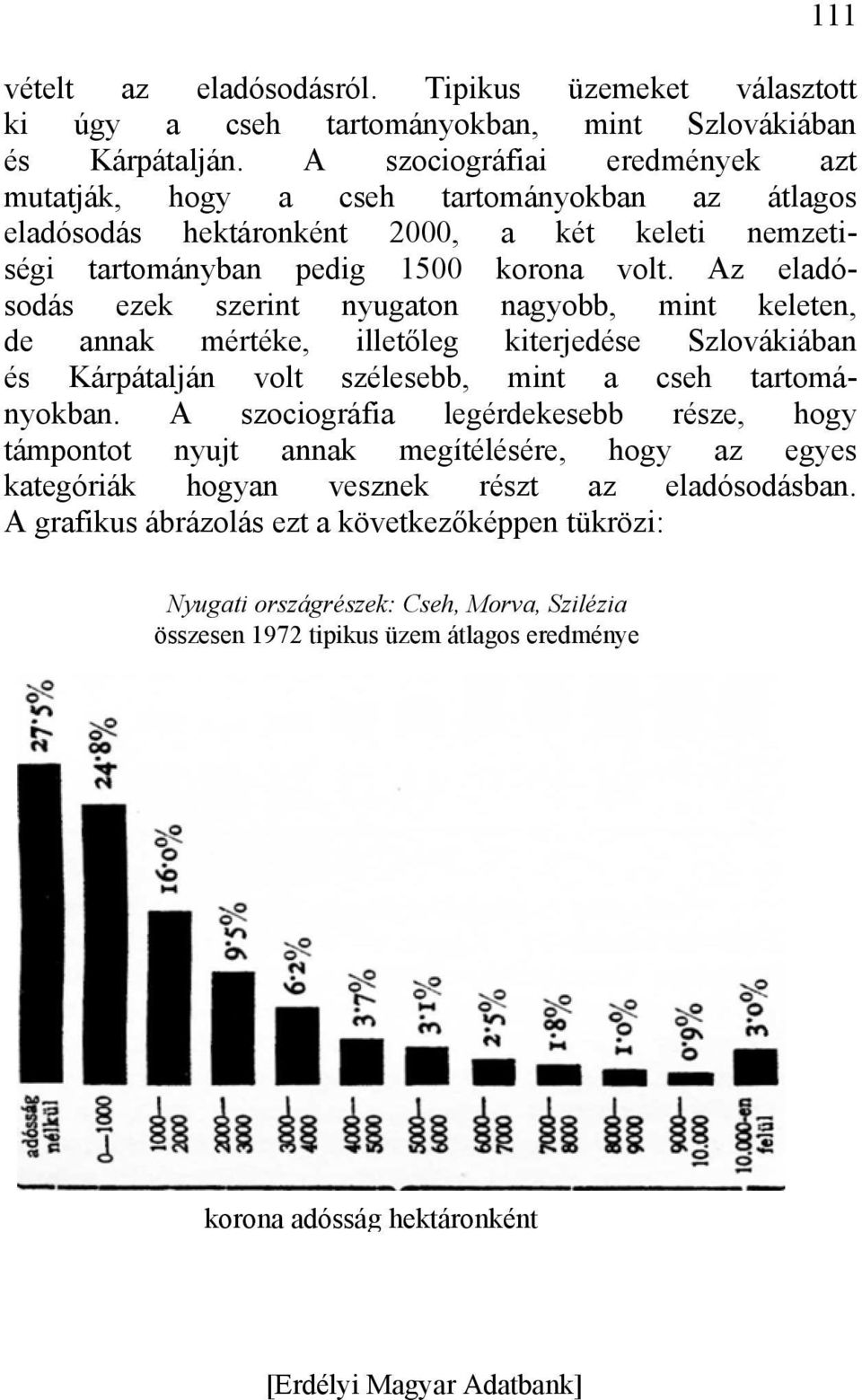 Az eladósodás ezek szerint nyugaton nagyobb, mint keleten, de annak mértéke, illetőleg kiterjedése Szlovákiában és Kárpátalján volt szélesebb, mint a cseh tartományokban.