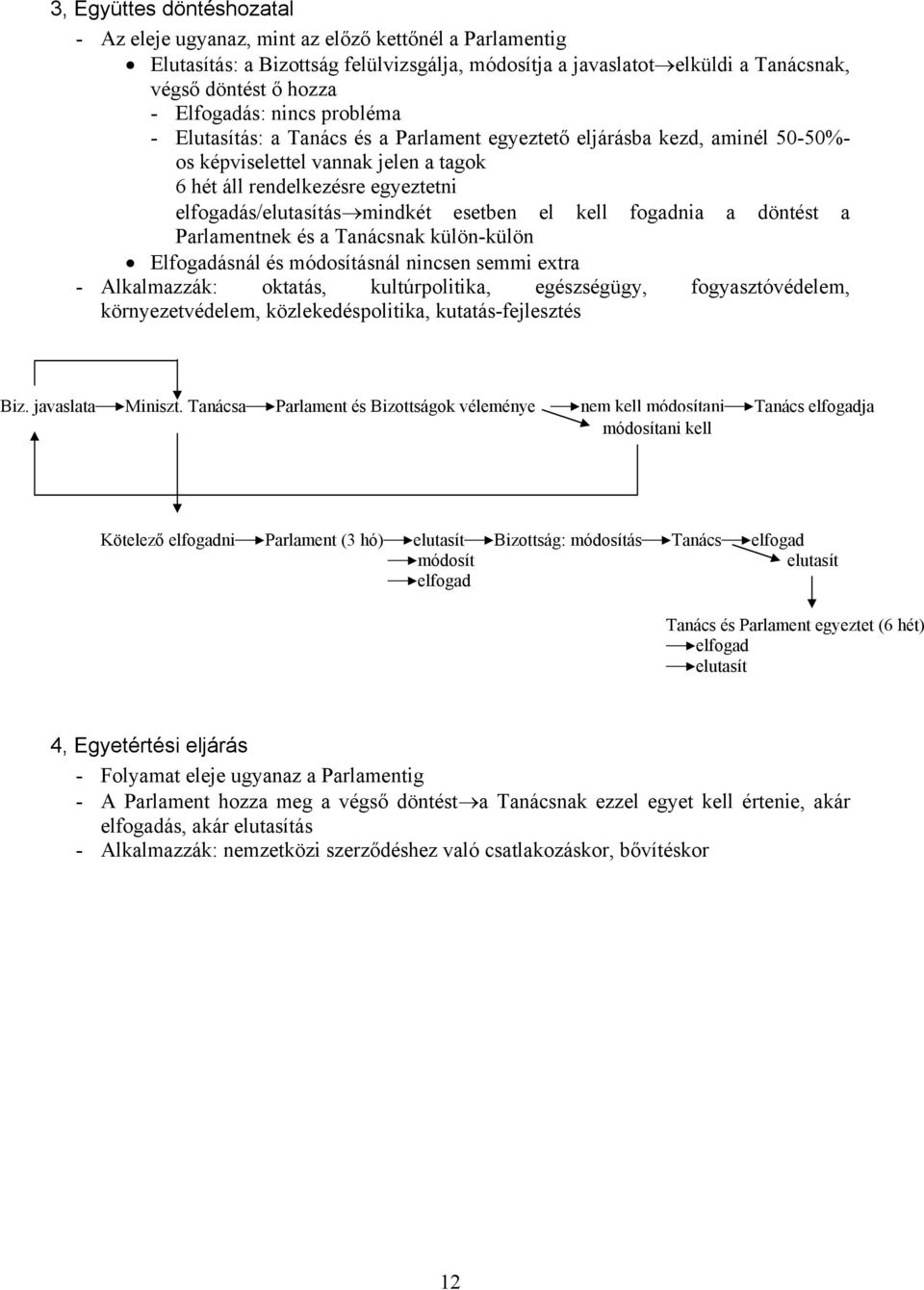 mindkét esetben el kell fogadnia a döntést a Parlamentnek és a Tanácsnak külön-külön Elfogadásnál és módosításnál nincsen semmi extra - Alkalmazzák: oktatás, kultúrpolitika, egészségügy,