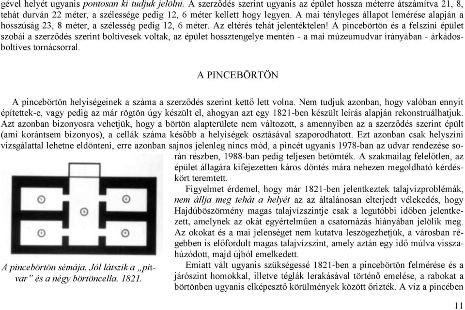 A pincebörtön és a felszíni épület szobái a szerződés szerint boltívesek voltak, az épület hossztengelye mentén - a mai múzeumudvar irányában - árkádosboltíves tornácsorral.