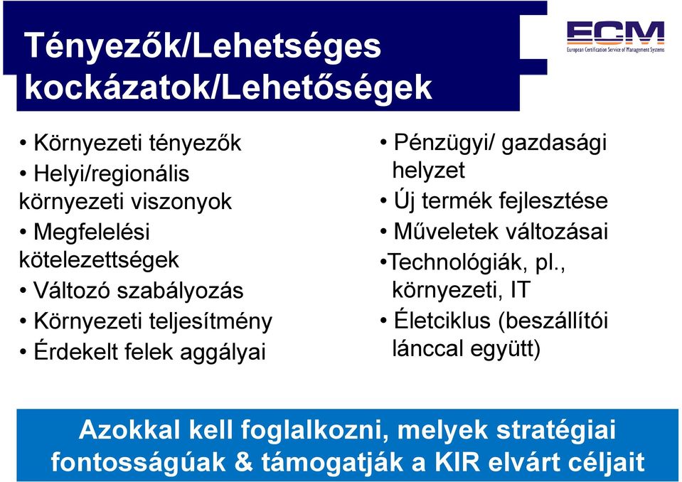 gazdasági helyzet Új termék fejlesztése Műveletek változásai Technológiák, pl.