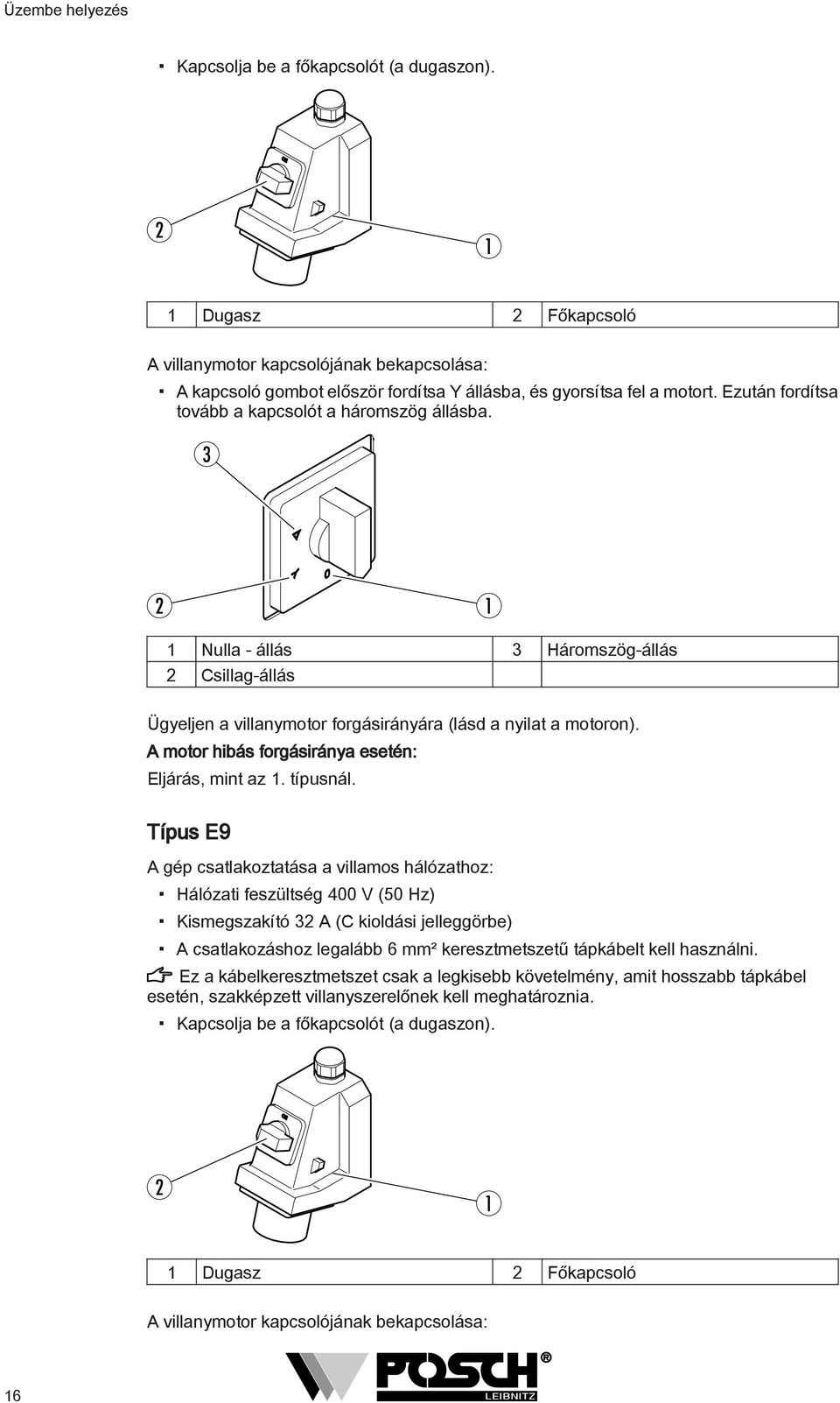 A motor hibás forgásiránya esetén: Eljárás, mint az 1. típusnál.