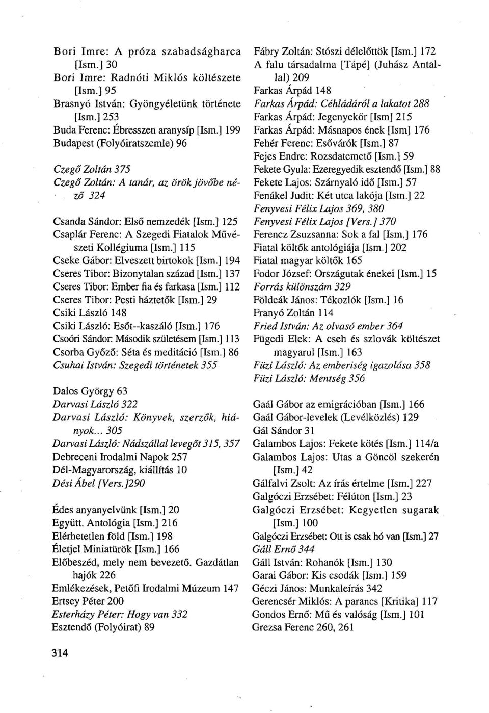 ] 125 Csaplár Ferenc: A Szegedi Fiatalok Művészeti Kollégiuma [Ism.] 115 Cseke Gábor: Elveszett birtokok [Ism.] 194 Cseres Tibor: Bizonytalan század [Ism.] 137 Cseres Tibor: Ember fia és farkasa [Ism.