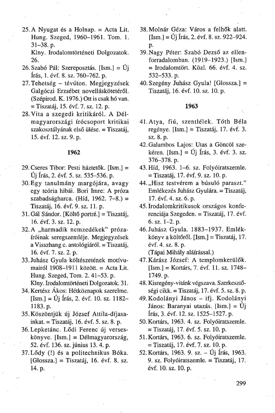 A Délmagyarországi írócsoport kritikai szakosztályának első ülése. = Tiszatáj, 15. évf. 12. sz. 9. p. 1962 29. Cseres Tibor: Pesti háztetők. [Ism.] = Új írás, 2. évf. 5. sz. 535-536. p. 30.