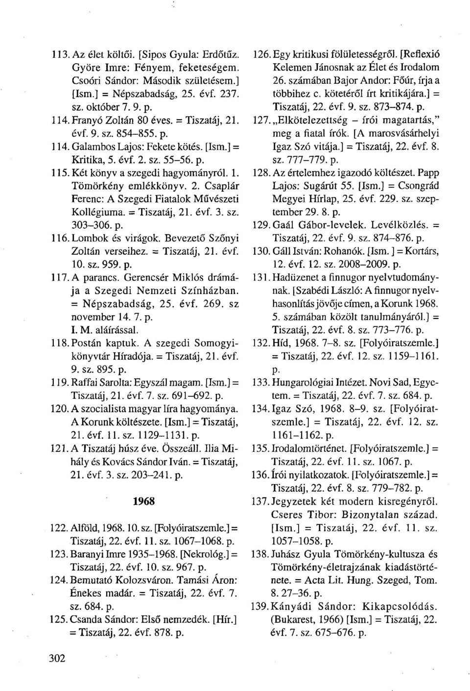 p. 116. Lombok és virágok. Bevezető Szőnyi Zoltán verseihez. = Tiszatáj, 21. évf. 10. sz. 959. p. 117. A parancs. Gerencsér Miklós drámája a Szegedi Nemzeti Színházban. = Népszabadság, 25. évf. 269.