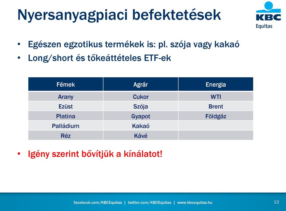 Energia Arany Cukor WTI Ezüst Szója Brent Platina Gyapot