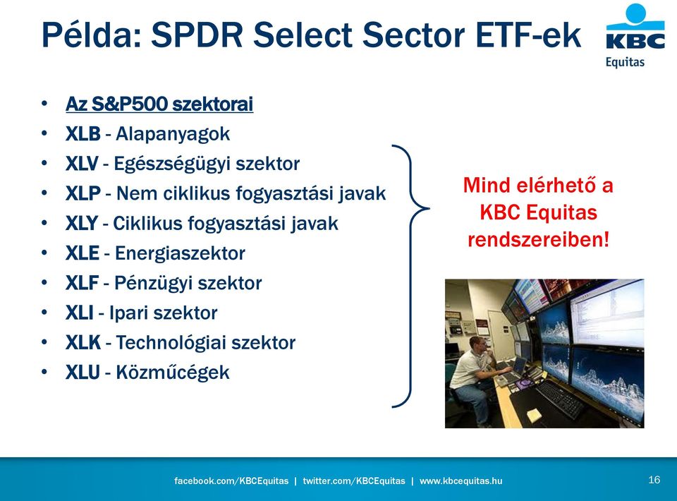 fogyasztási javak XLE - Energiaszektor XLF - Pénzügyi szektor XLI - Ipari