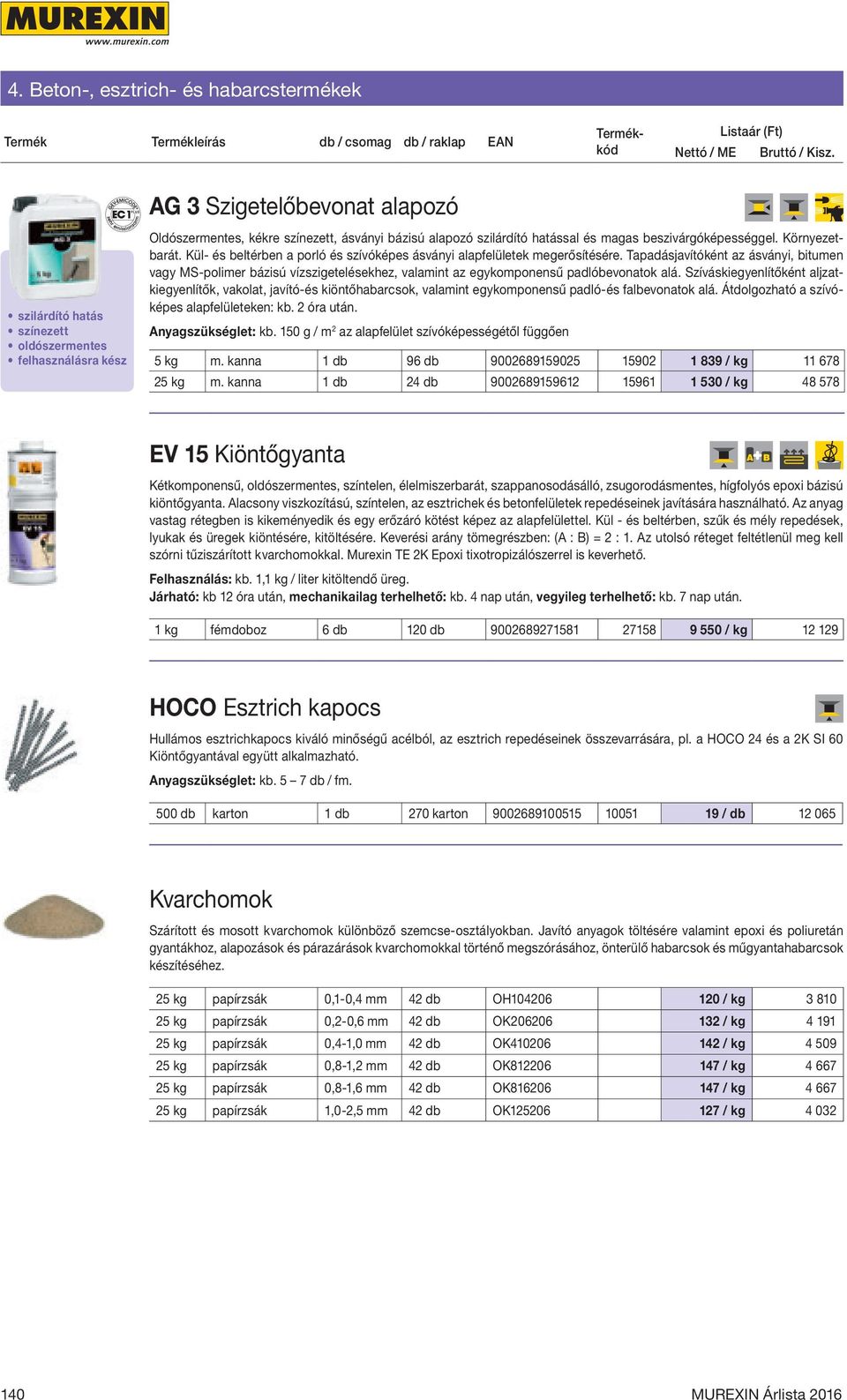 Környezetbarát. Kül- és beltérben a porló és szívóképes ásványi alapfelületek megerősítésére.