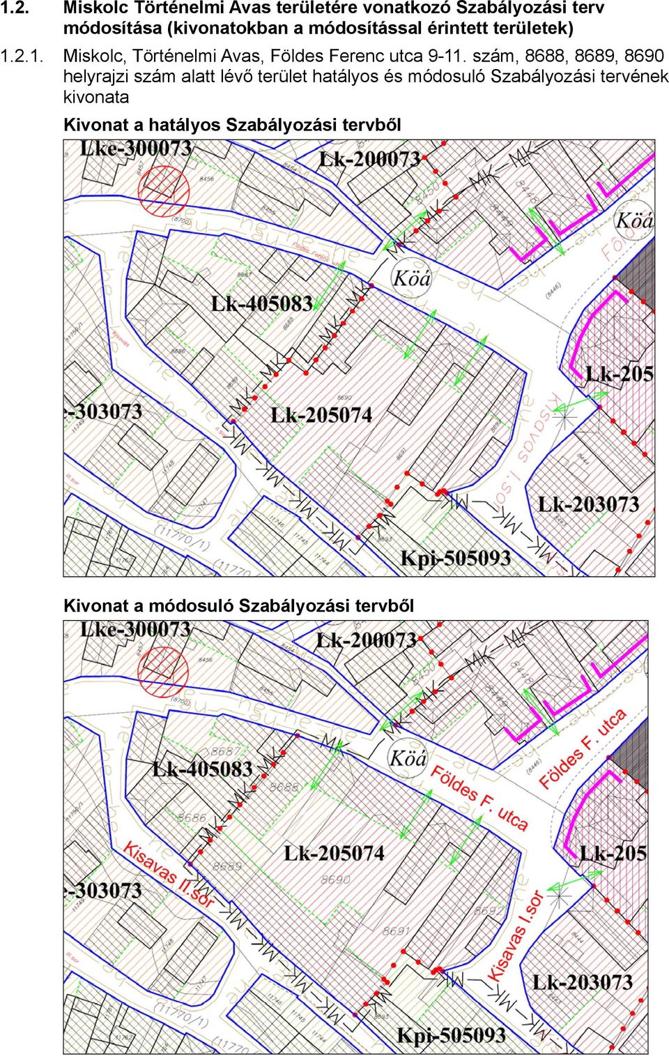 szám, 8688, 8689, 8690 helyrajzi szám alatt lévő terület hatályos és módosuló Szabályozási