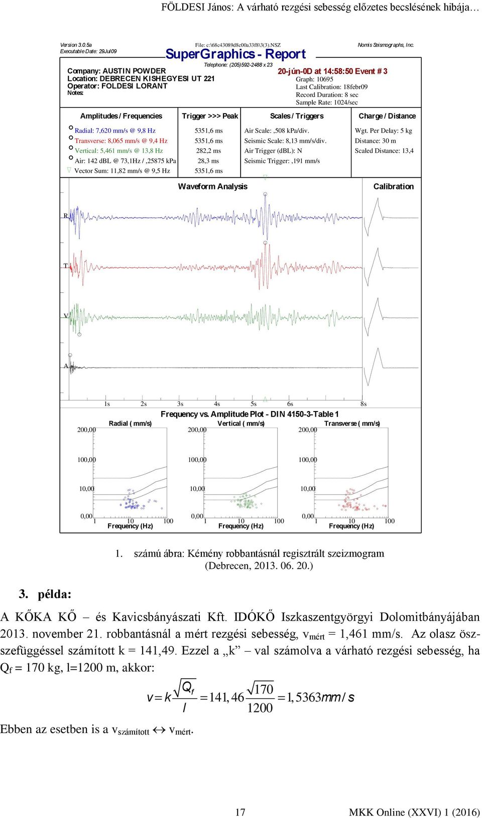 20-jún-0D at 14:58:50 Event # 3 Graph: 10695 Last Calibration: 18febr09 Record Duration: 8 sec Sample Rate: 1024/sec Amplitudes / Frequencies Trigger >>> Peak Scales / Triggers Charge / Distance