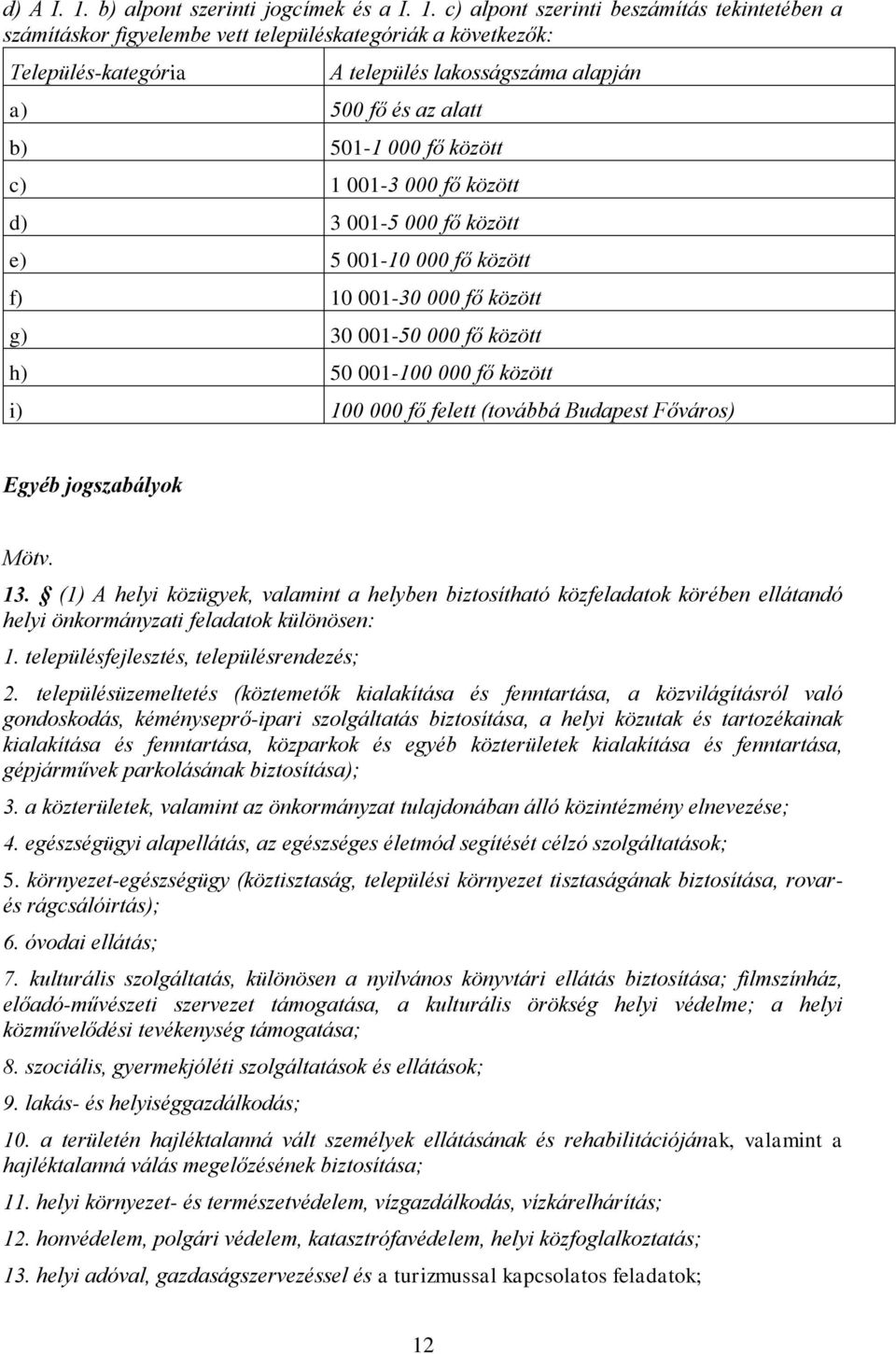 c) alpont szerinti beszámítás tekintetében a számításkor figyelembe vett településkategóriák a következők: Település-kategória a) 500 fő és az alatt A település lakosságszáma alapján b) 501-1 000 fő